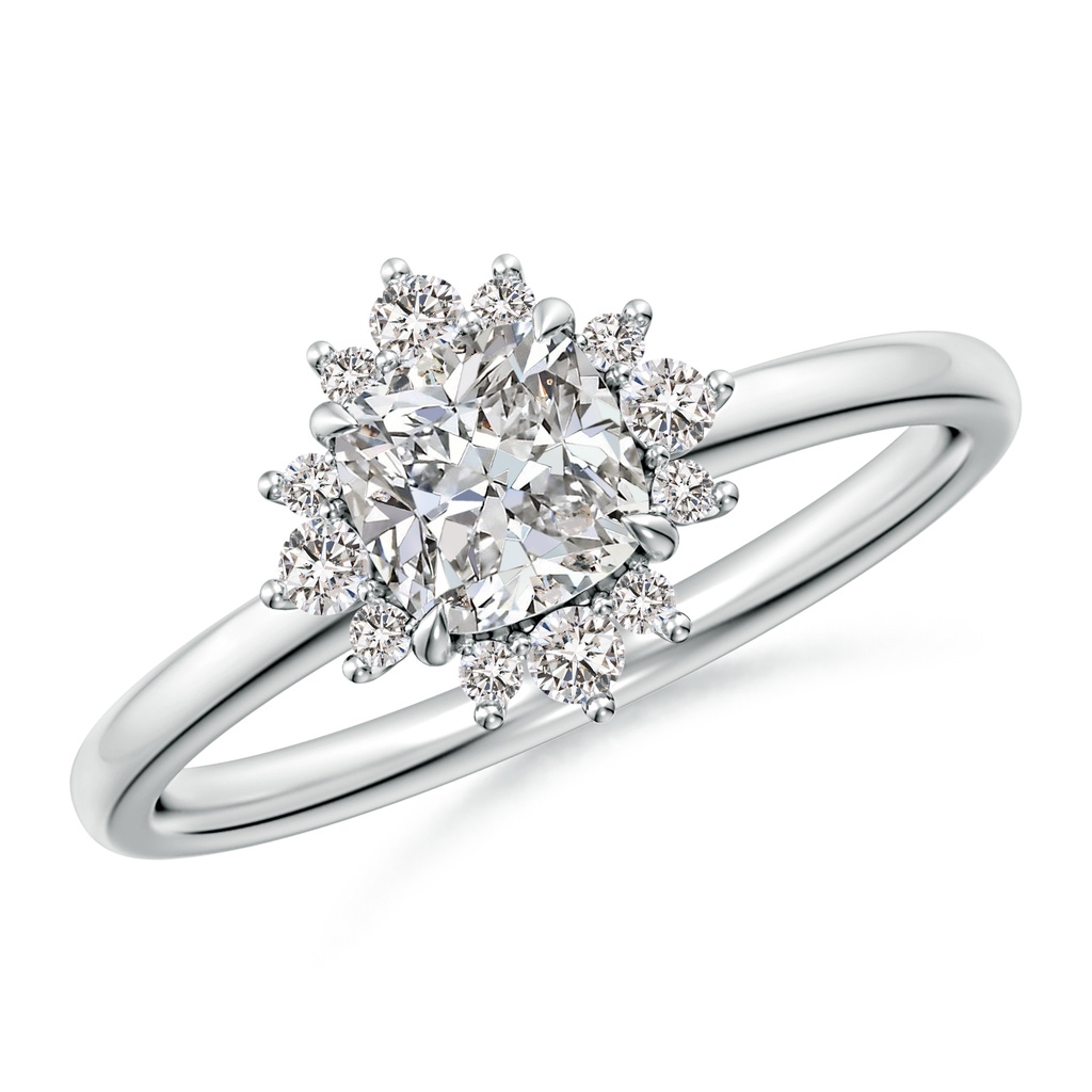 5.25mm IJI1I2 Cushion Diamond Ornate Halo Engagement Ring in White Gold