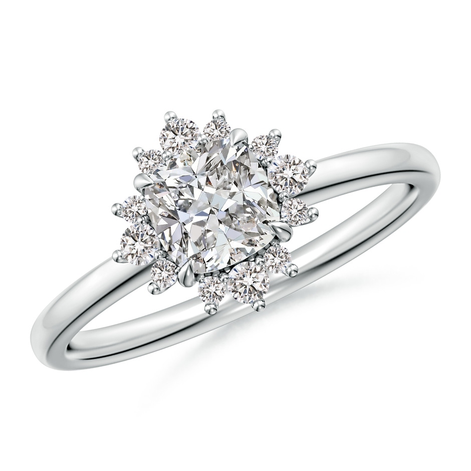 5.25mm IJI1I2 Cushion Diamond Ornate Halo Engagement Ring in White Gold 
