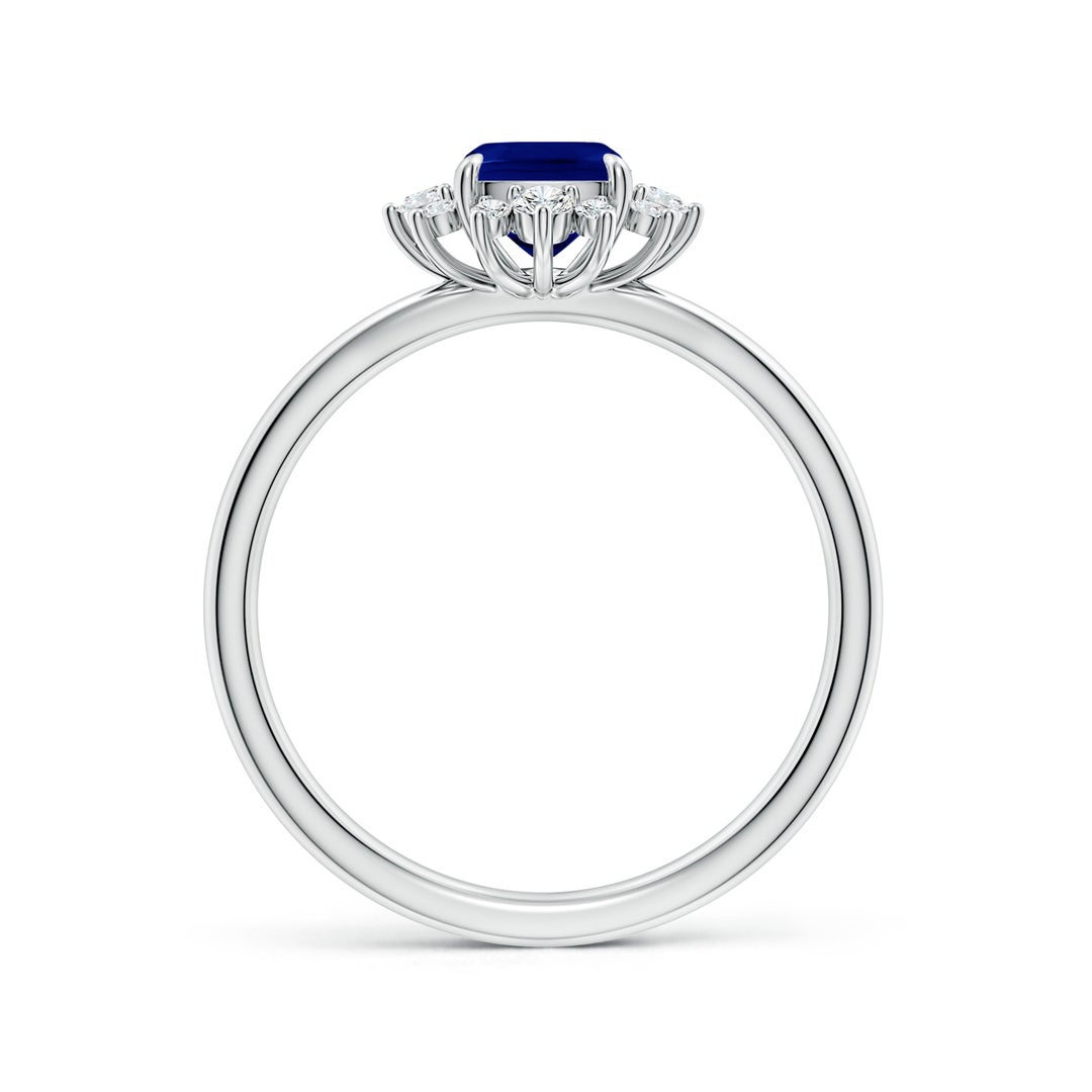 5mm AAA Cushion Blue Sapphire Ornate Halo Engagement Ring in White Gold - side 2