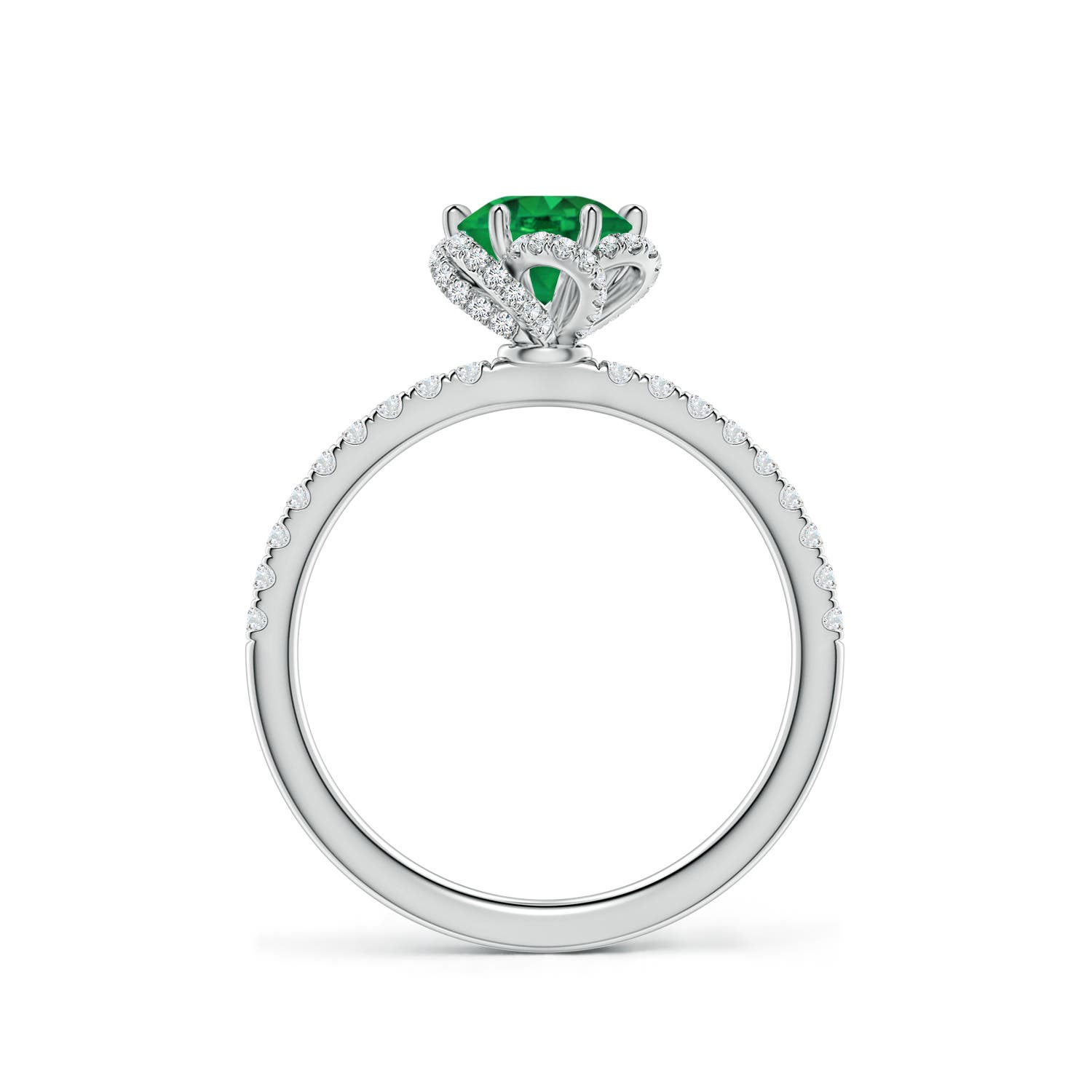 6mm AAA Six-Claw Prong Round Emerald Floral Basket Engagement Ring in White Gold