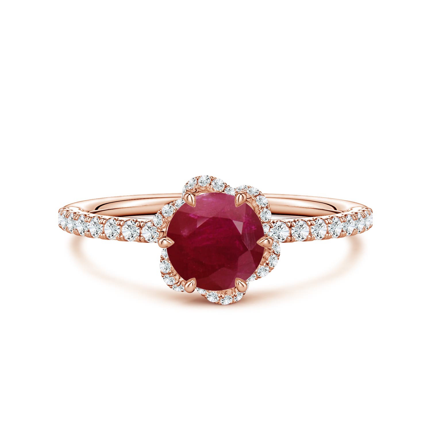 Angara 1.36 Ctw Six-claw Prong Round Ruby Floral Basket Engagement Ring In Gold