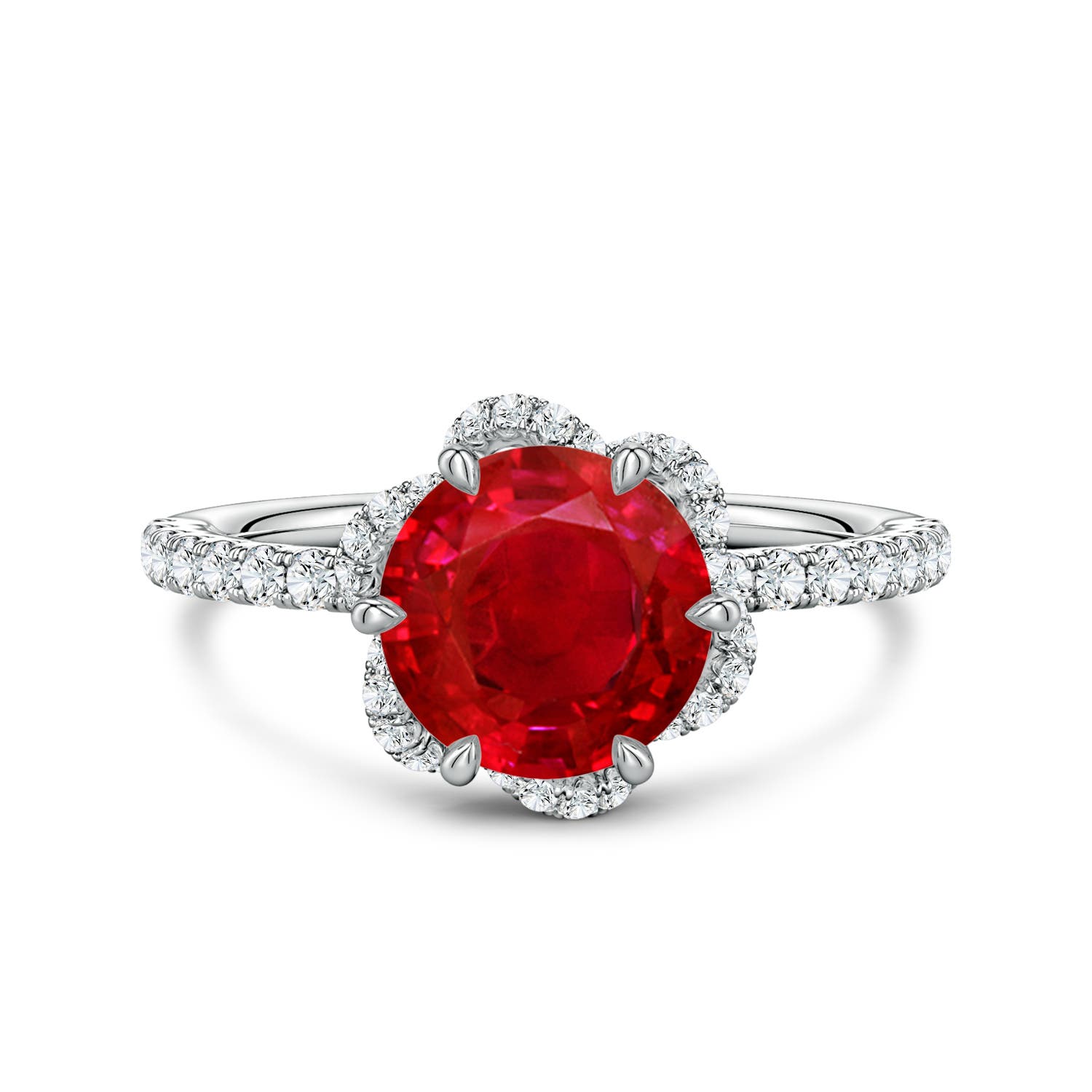 8mm AAA Six-Claw Prong Round Ruby Floral Basket Engagement Ring in White Gold