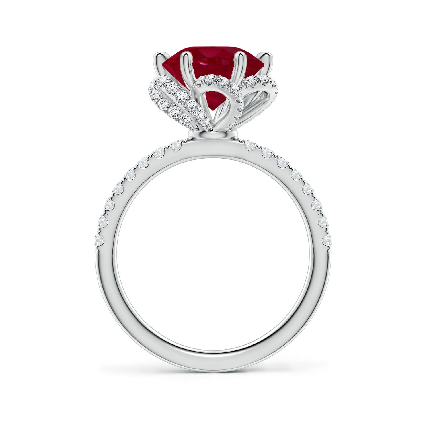 9mm AA Six-Claw Prong Round Ruby Floral Basket Engagement Ring in White Gold