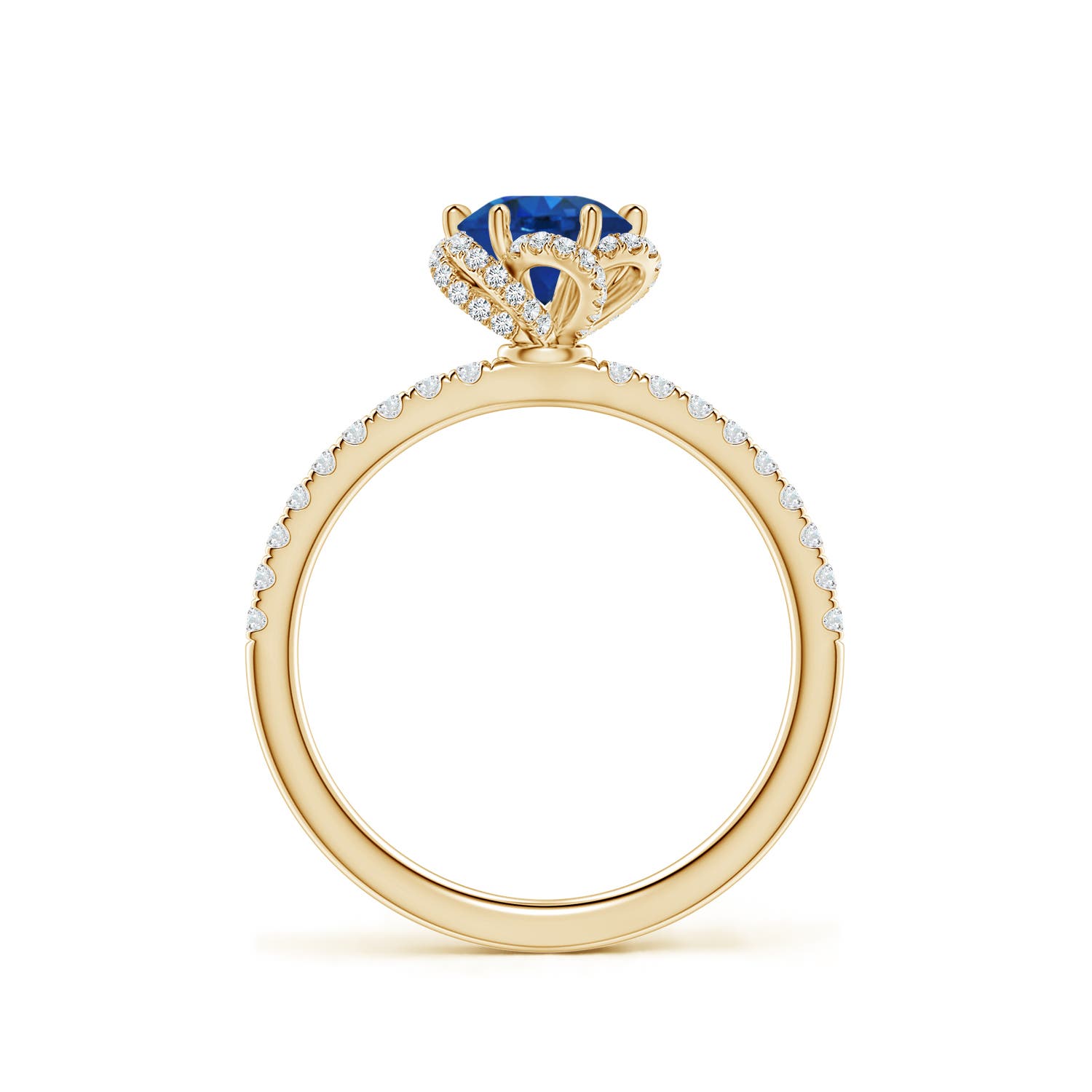 6mm AAA Six-Claw Prong Round Blue Sapphire Floral Basket Engagement Ring in Yellow Gold