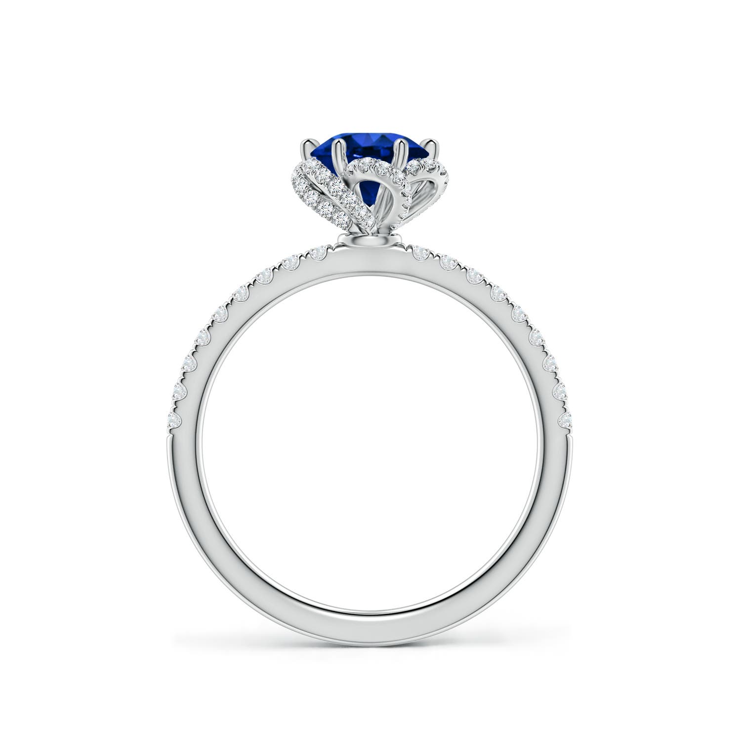 6mm AAAA Six-Claw Prong Round Blue Sapphire Floral Basket Engagement Ring in White Gold