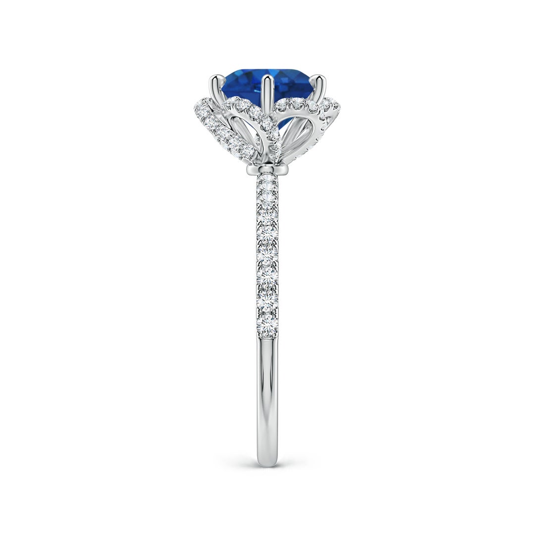 8mm AAA Six-Claw Prong Round Blue Sapphire Floral Basket Engagement Ring in White Gold - side 3