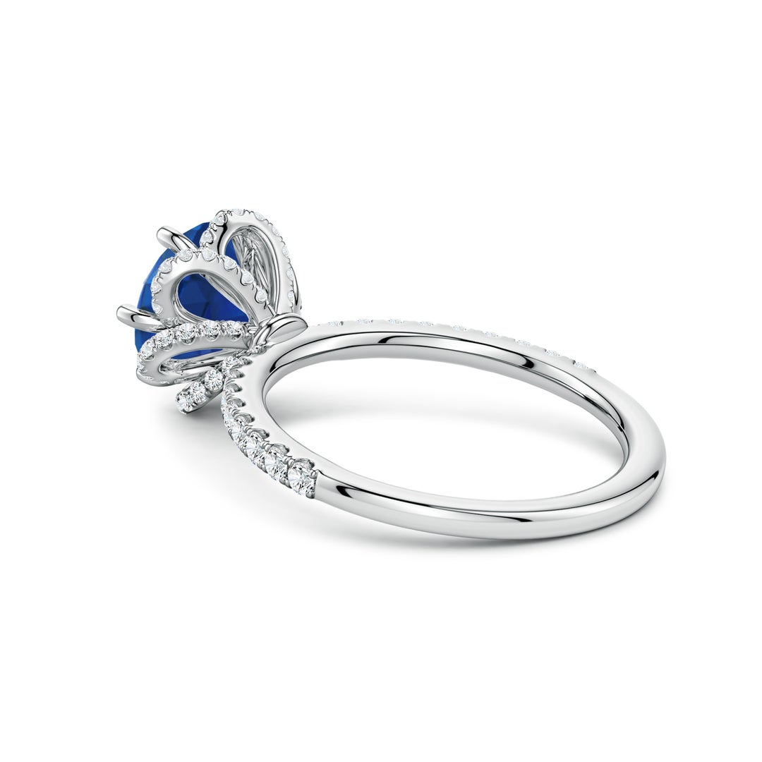 8mm AAA Six-Claw Prong Round Blue Sapphire Floral Basket Engagement Ring in White Gold - side 5