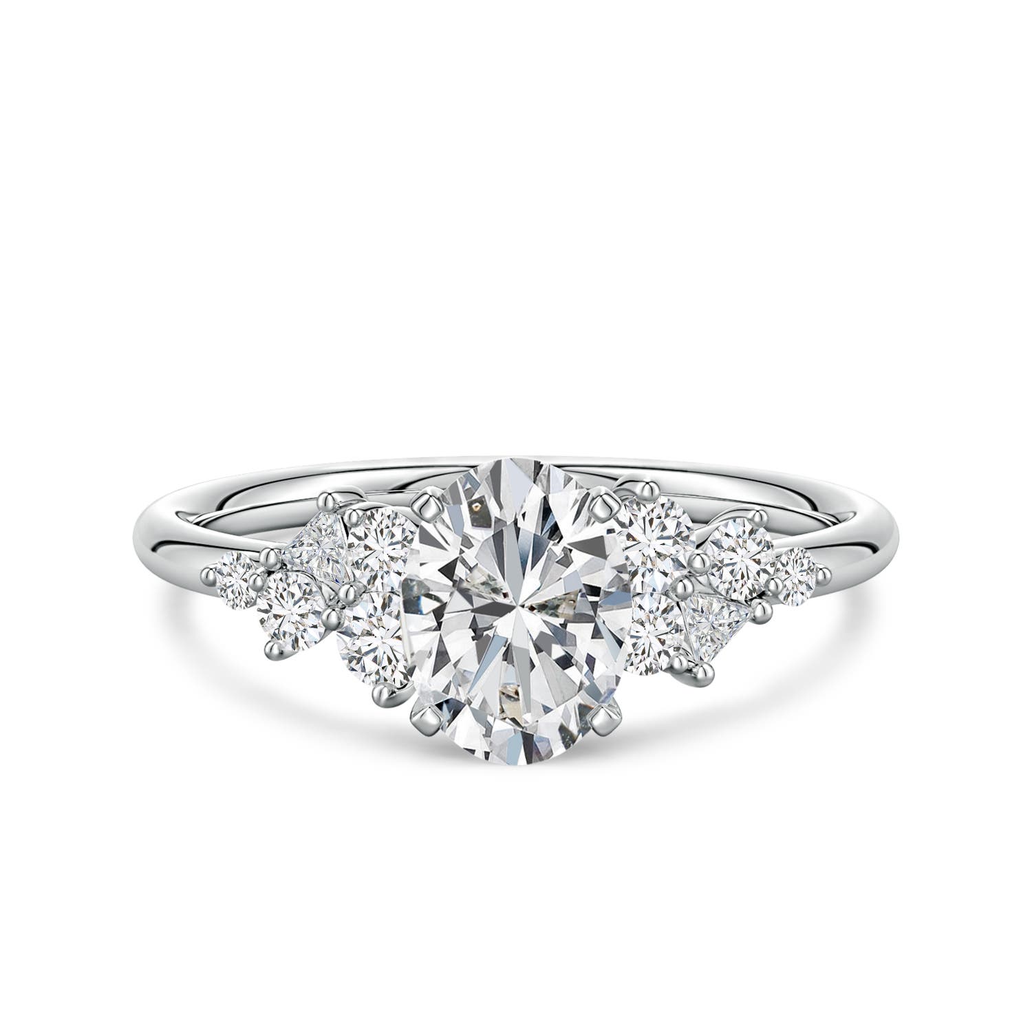 7.7x5.7mm HSI2 Oval Diamond Engagement Ring with Multi-Shape Accents in White Gold