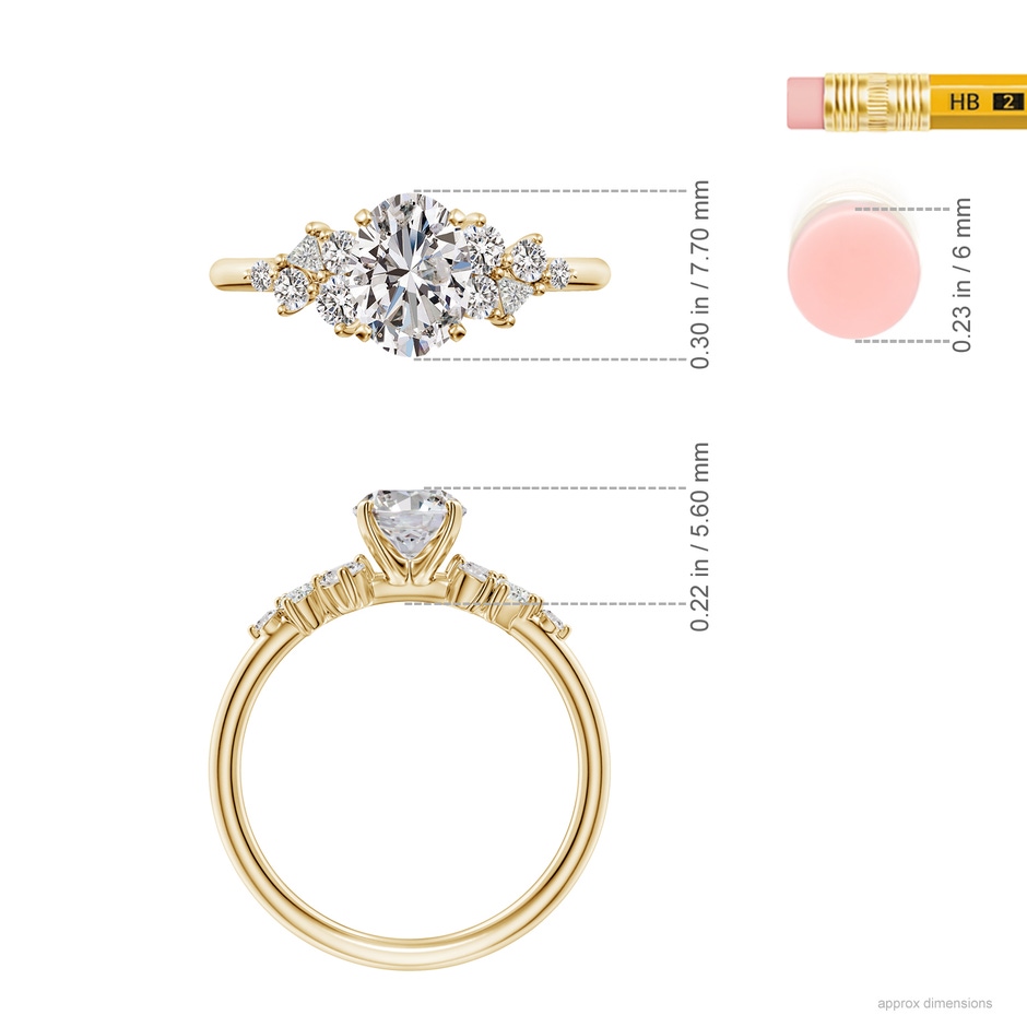 7.7x5.7mm IJI1I2 Oval Diamond Engagement Ring with Multi-Shape Accents in Yellow Gold ruler