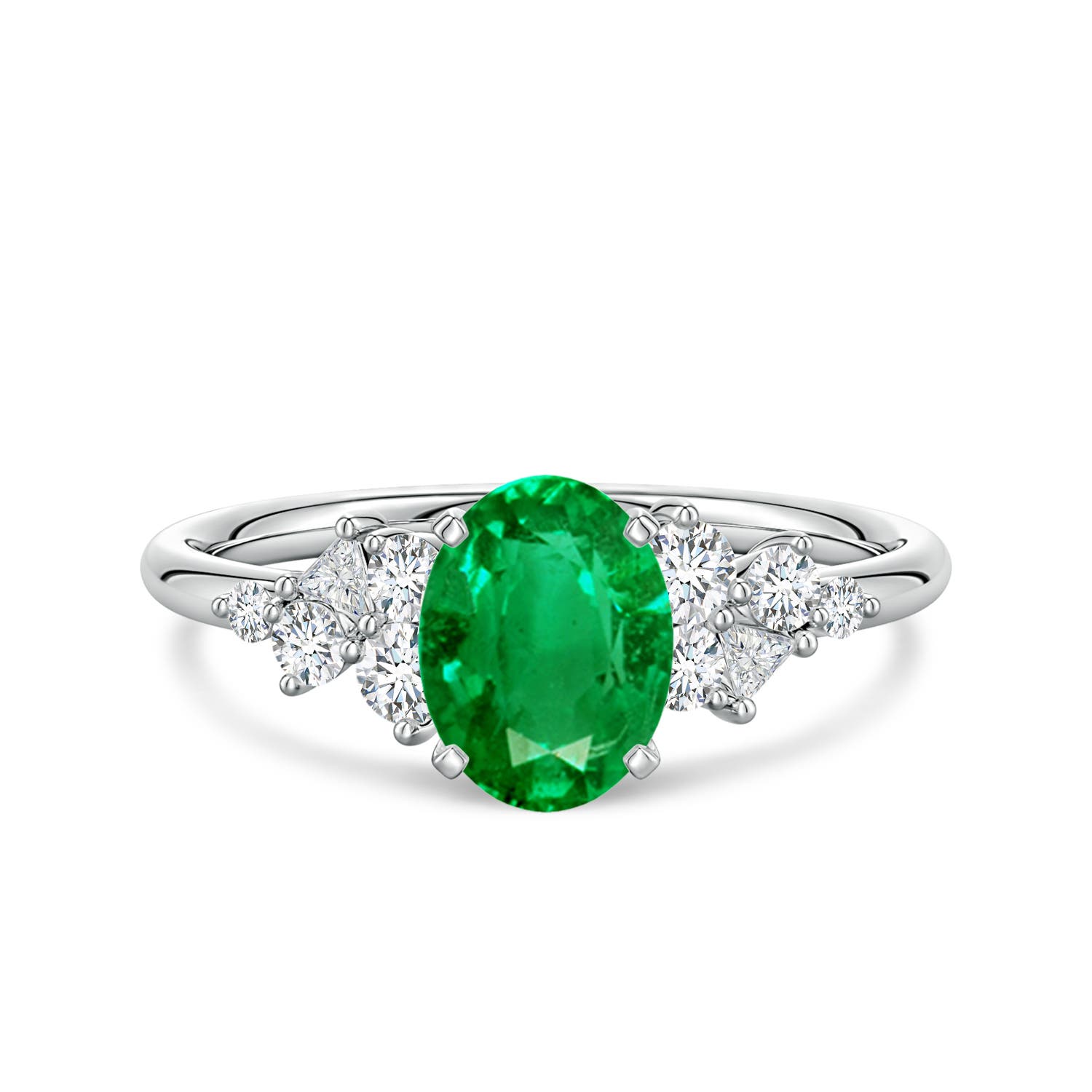 8x6mm AAA Oval Emerald Engagement Ring with Multi-Shape Diamonds in P950 Platinum