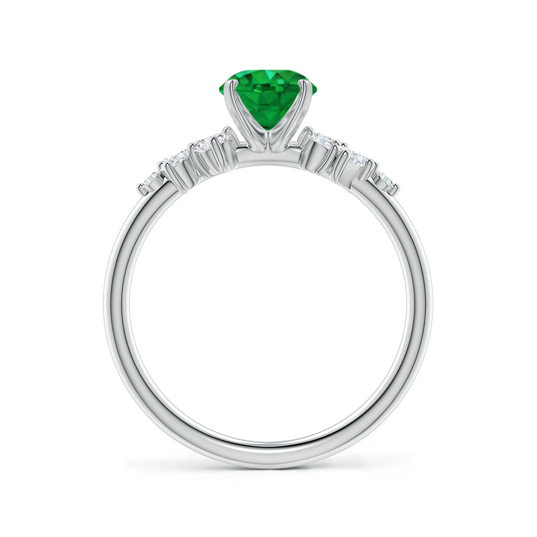 8x6mm AAA Oval Emerald Engagement Ring with Multi-Shape Diamonds in White Gold - side 2