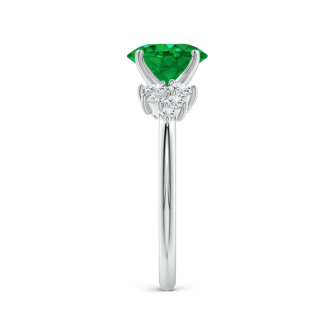 8x6mm AAA Oval Emerald Engagement Ring with Multi-Shape Diamonds in White Gold - side 3