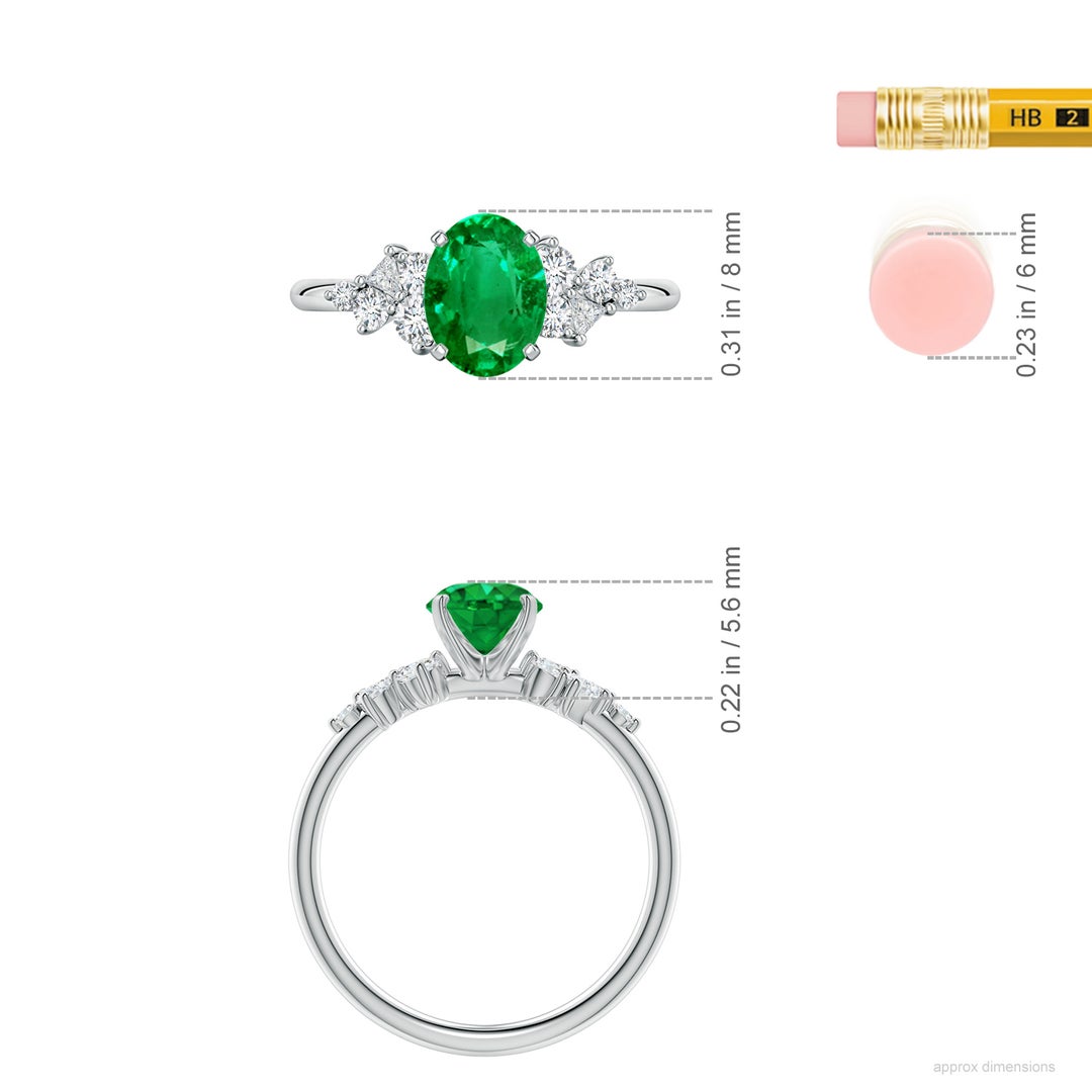 8x6mm AAA Oval Emerald Engagement Ring with Multi-Shape Diamonds in White Gold - ruler
