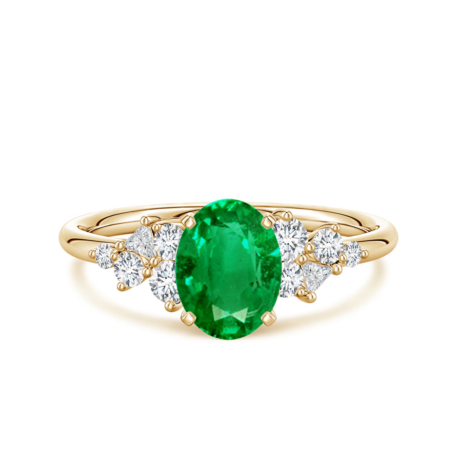 8x6mm AAA Oval Emerald Engagement Ring with Multi-Shape Diamonds in Yellow Gold