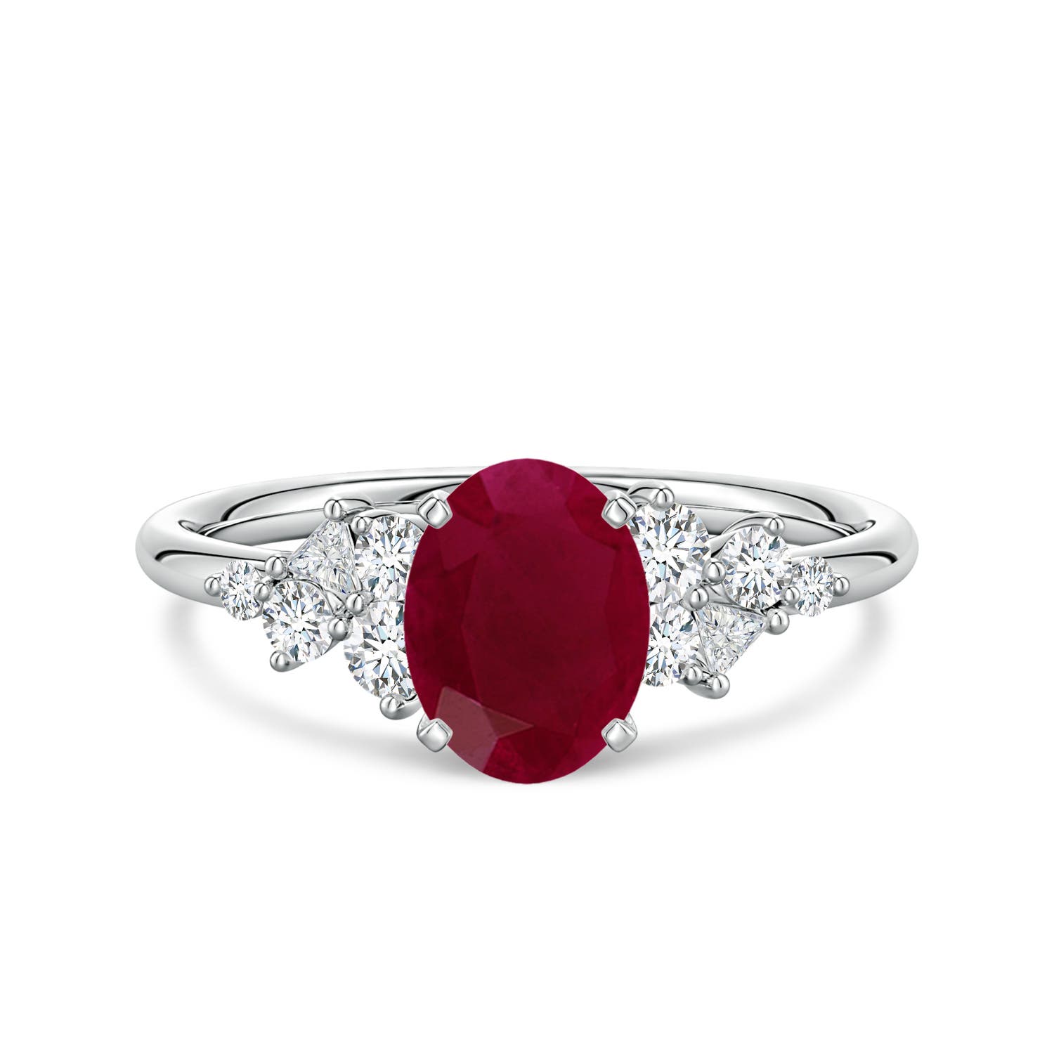 Angara 1.65 Ctw Oval Ruby Engagement Ring With Multi-shape Diamonds In Burgundy