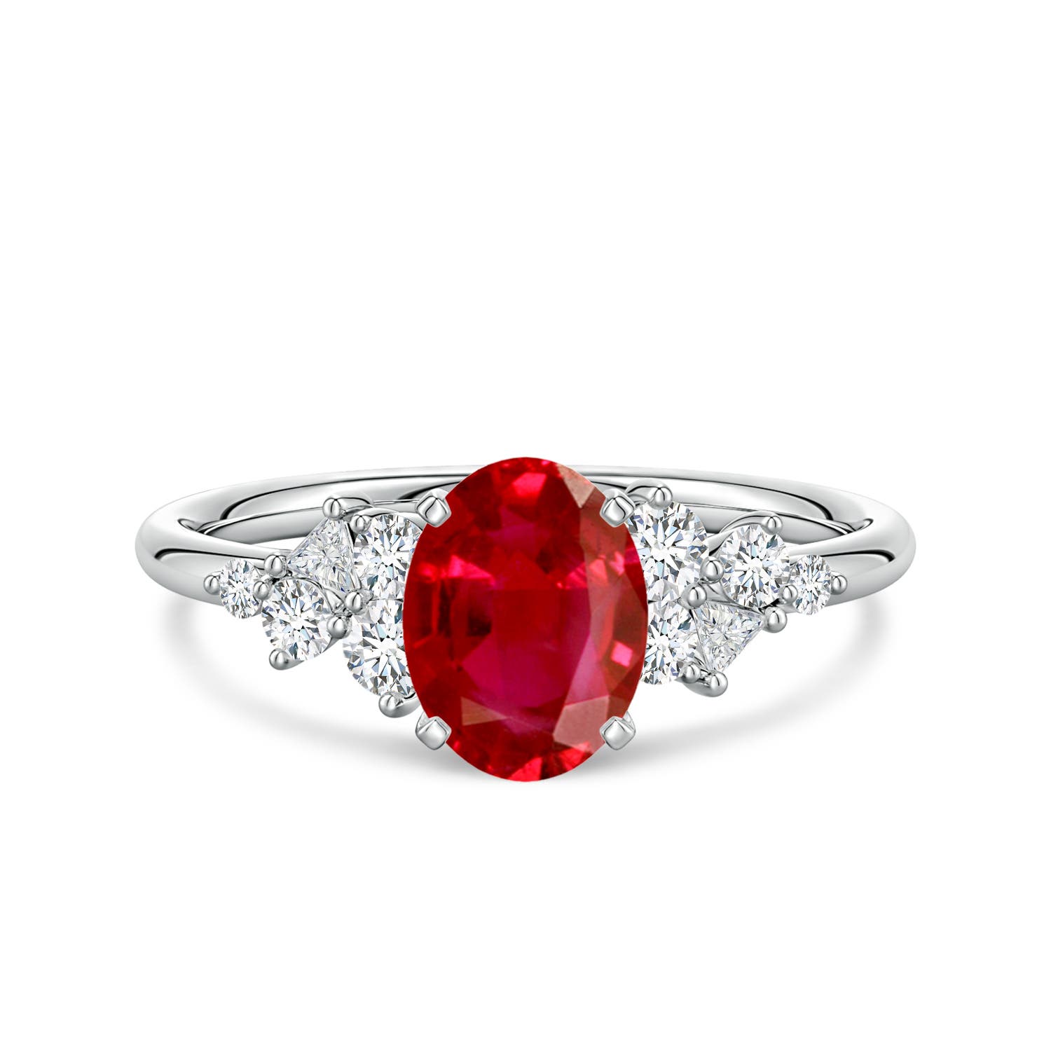 8x6mm AAA Oval Ruby Engagement Ring with Multi-Shape Diamonds in 18CT White Gold
