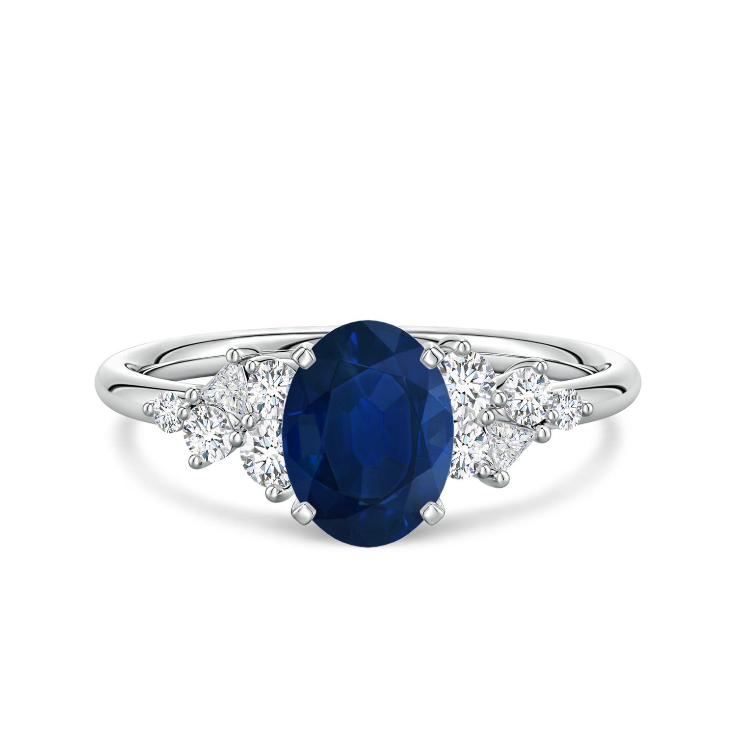 8x6mm AA Oval Blue Sapphire Engagement Ring with Multi-Shape Diamonds in P950 Platinum