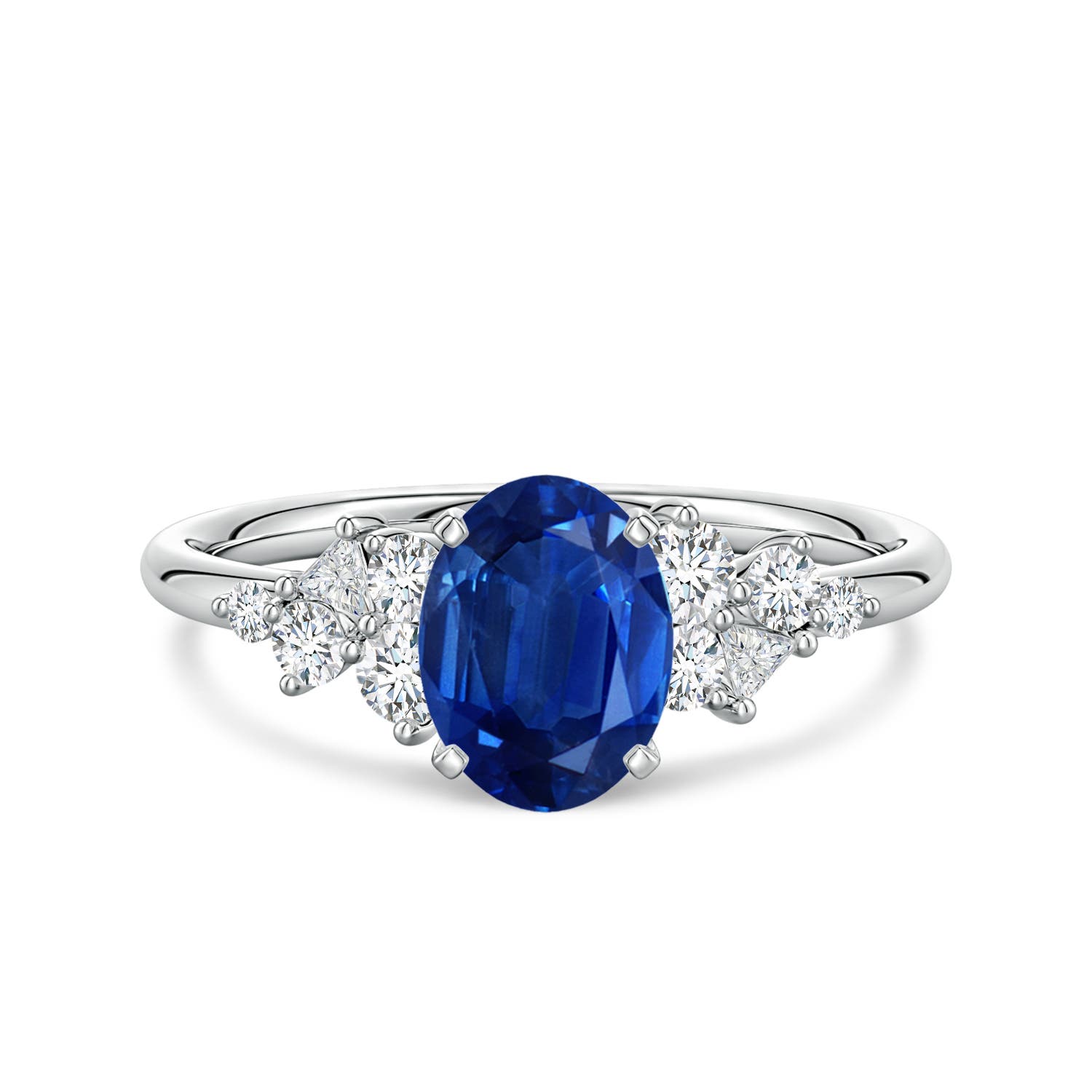 8x6mm AAA Oval Blue Sapphire Engagement Ring with Multi-Shape Diamonds in P950 Platinum