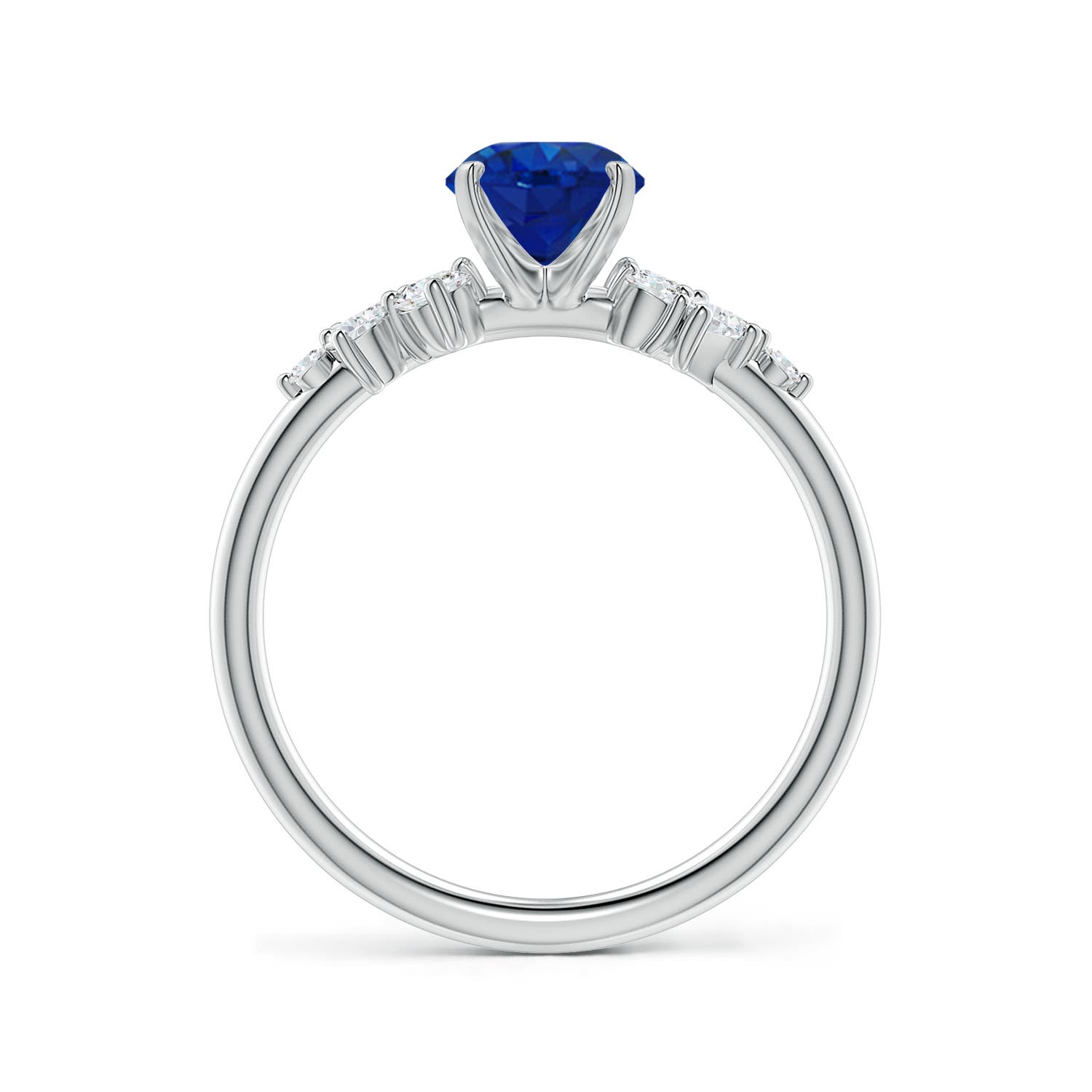 8x6mm AAA Oval Blue Sapphire Engagement Ring with Multi-Shape Diamonds in White Gold - side 2
