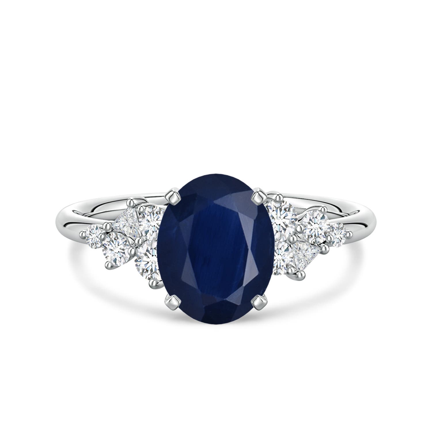 9x7mm A Oval Blue Sapphire Engagement Ring with Multi-Shape Diamonds in P950 Platinum