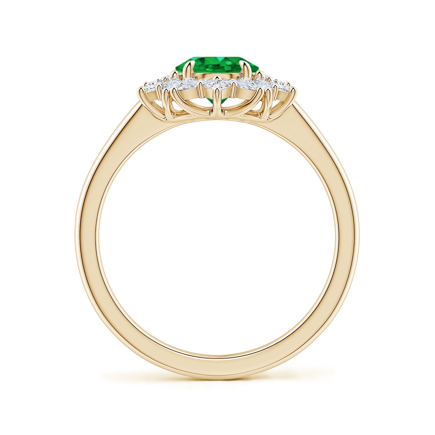 8x6mm AAA Oval Emerald Multi-Shape Ornate Halo Engagement Ring in Yellow Gold