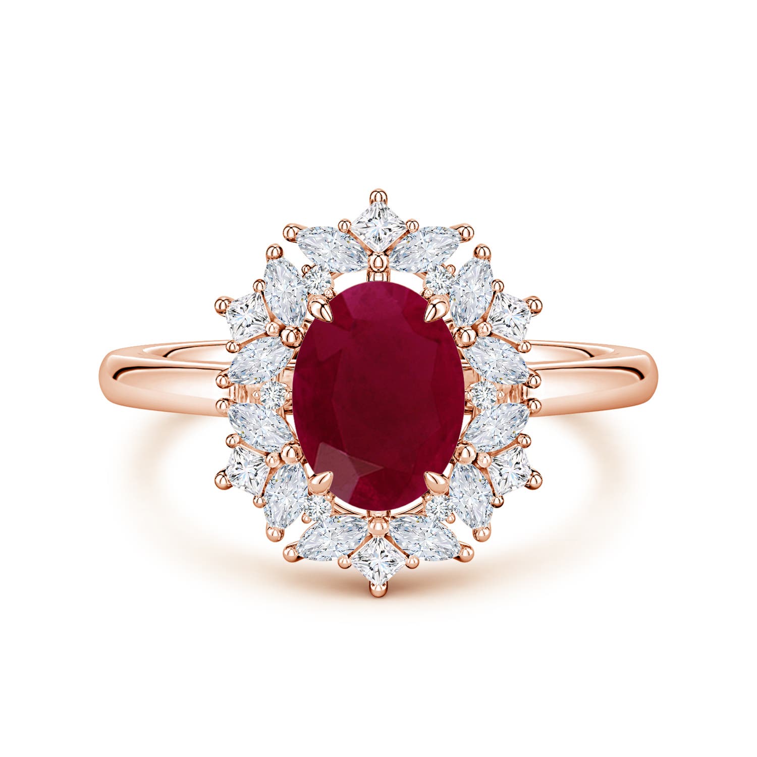 Angara 1.67 Ctw Oval Ruby Multi-shape Ornate Halo Engagement Ring In Gold