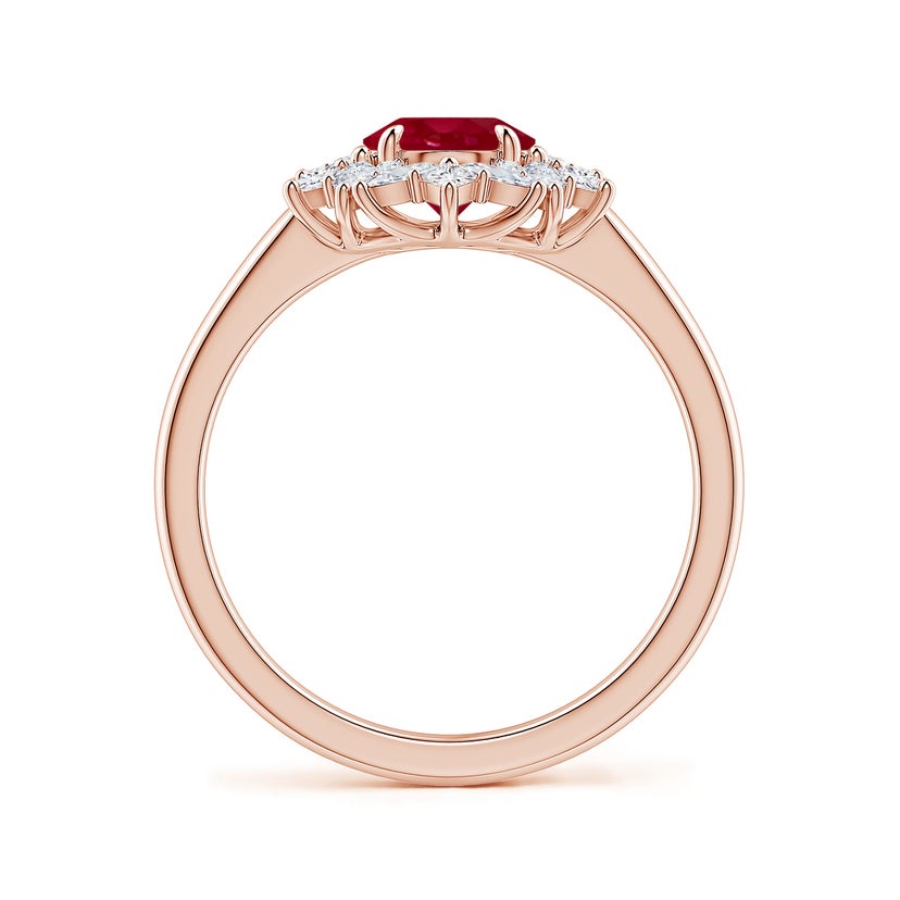 Oval Ruby Multi-Shape Ornate Halo Engagement Ring
