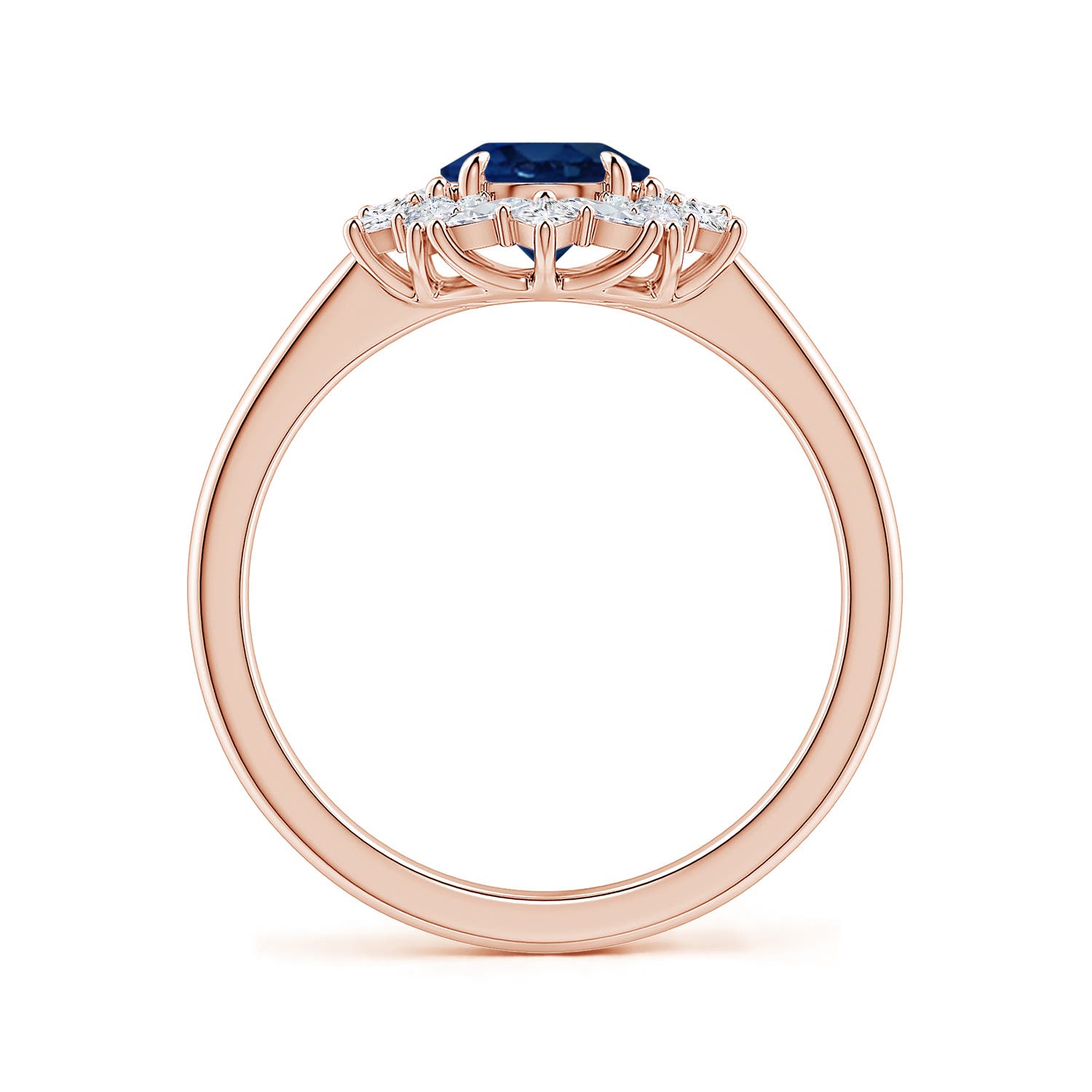 8x6mm AA Oval Blue Sapphire Multi-Shape Ornate Halo Engagement Ring in Rose Gold