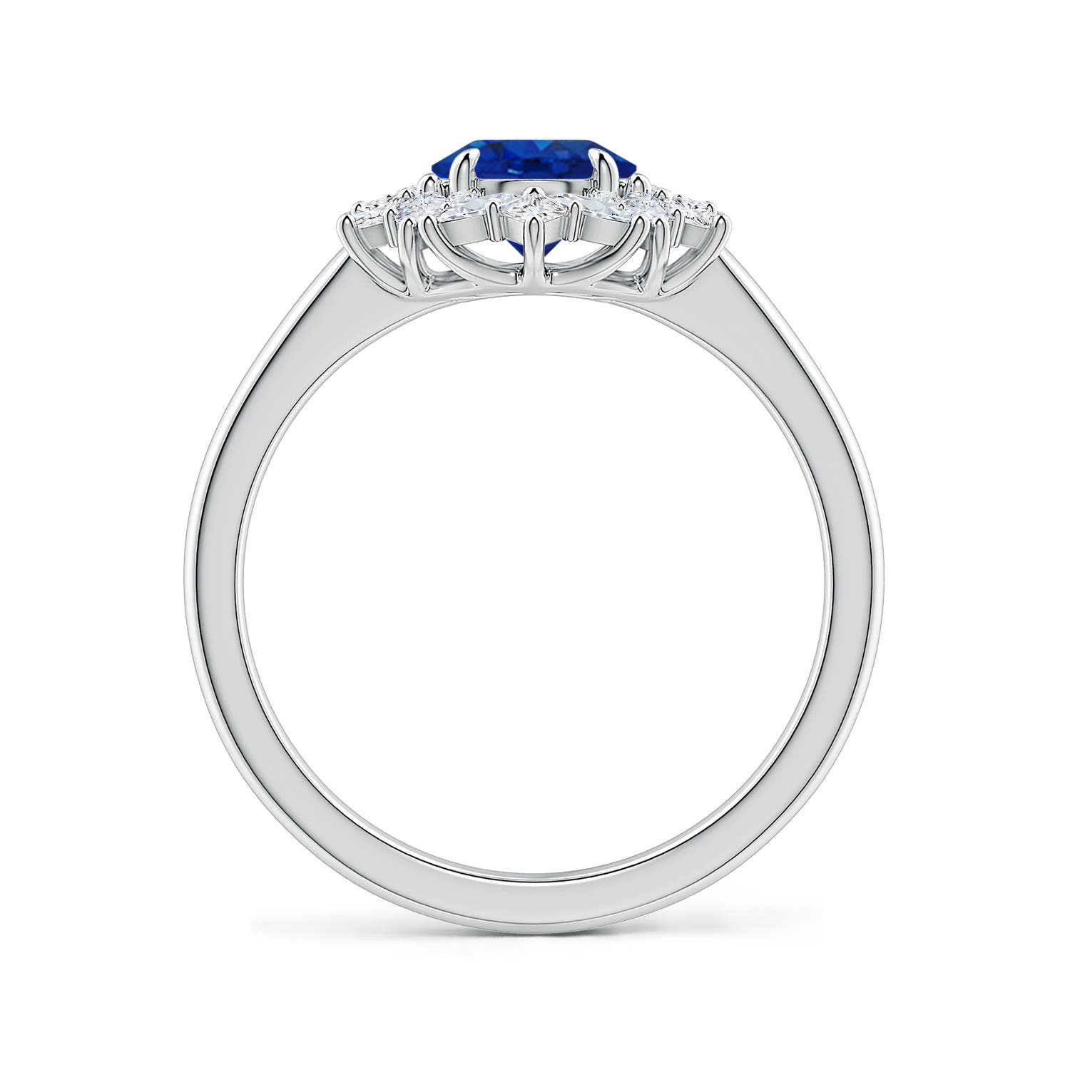 8x6mm AAA Oval Blue Sapphire Multi-Shape Ornate Halo Engagement Ring in 18K White Gold