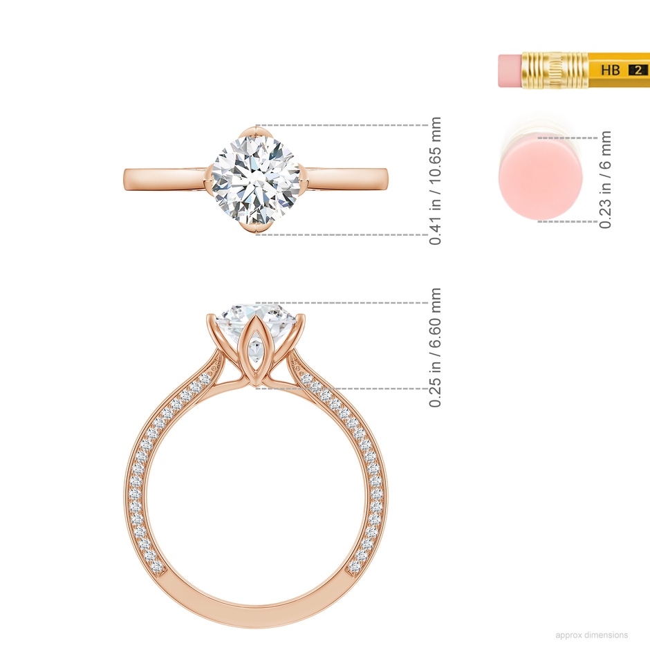 6.5mm GVS2 Round Diamond Engagement Ring with Hidden Accents in Rose Gold ruler