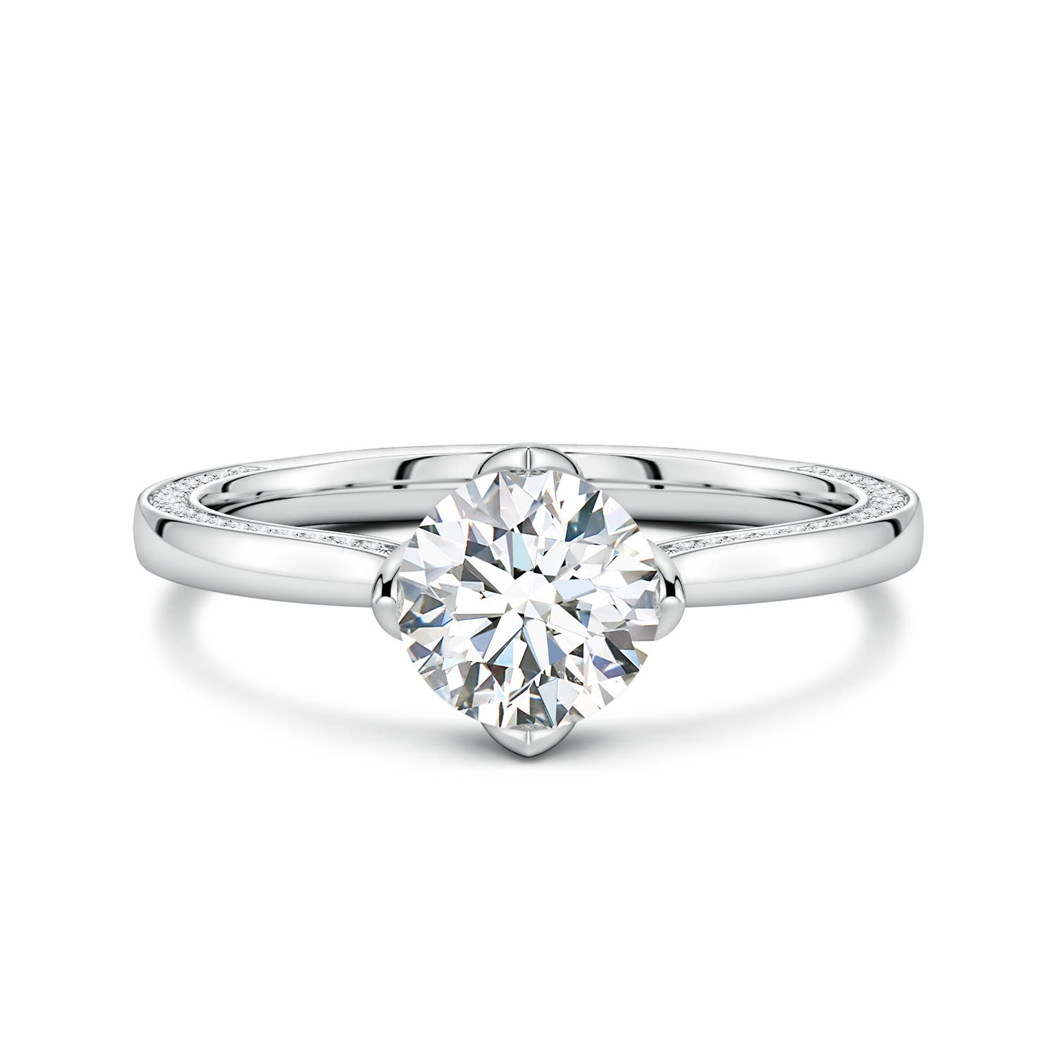 6.5mm GVS2 Round Diamond Engagement Ring with Hidden Accents in White Gold