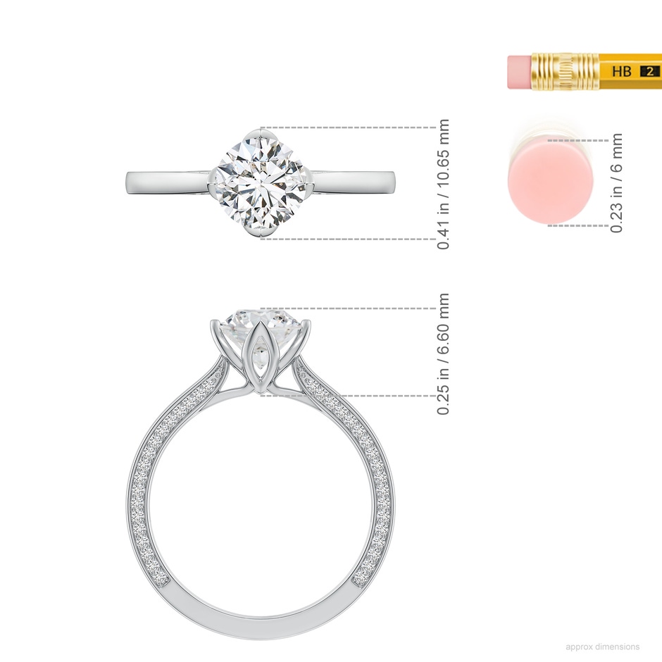 6.5mm HSI2 Round Diamond Engagement Ring with Hidden Accents in White Gold ruler