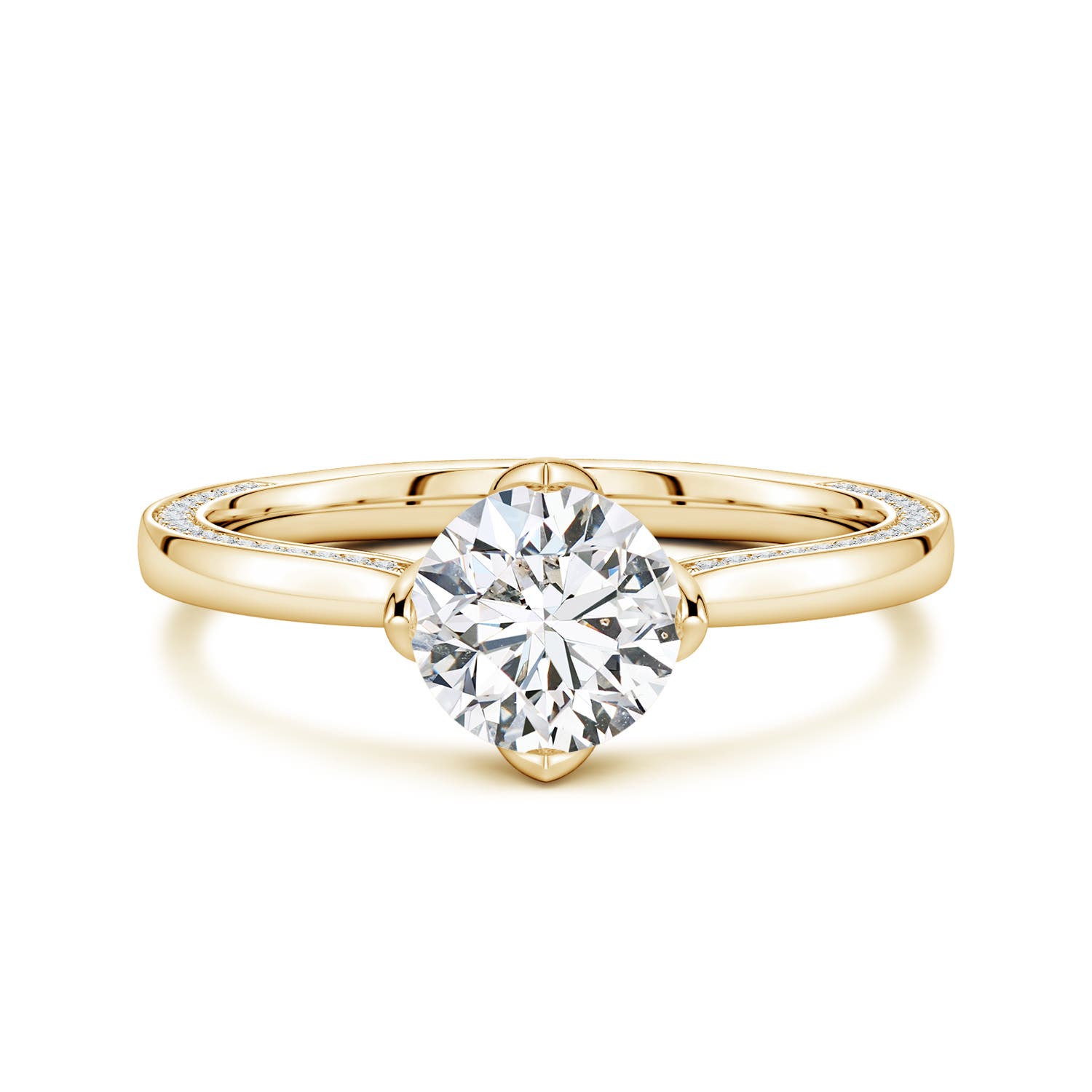 6.5mm HSI2 Round Diamond Engagement Ring with Hidden Accents in Yellow Gold