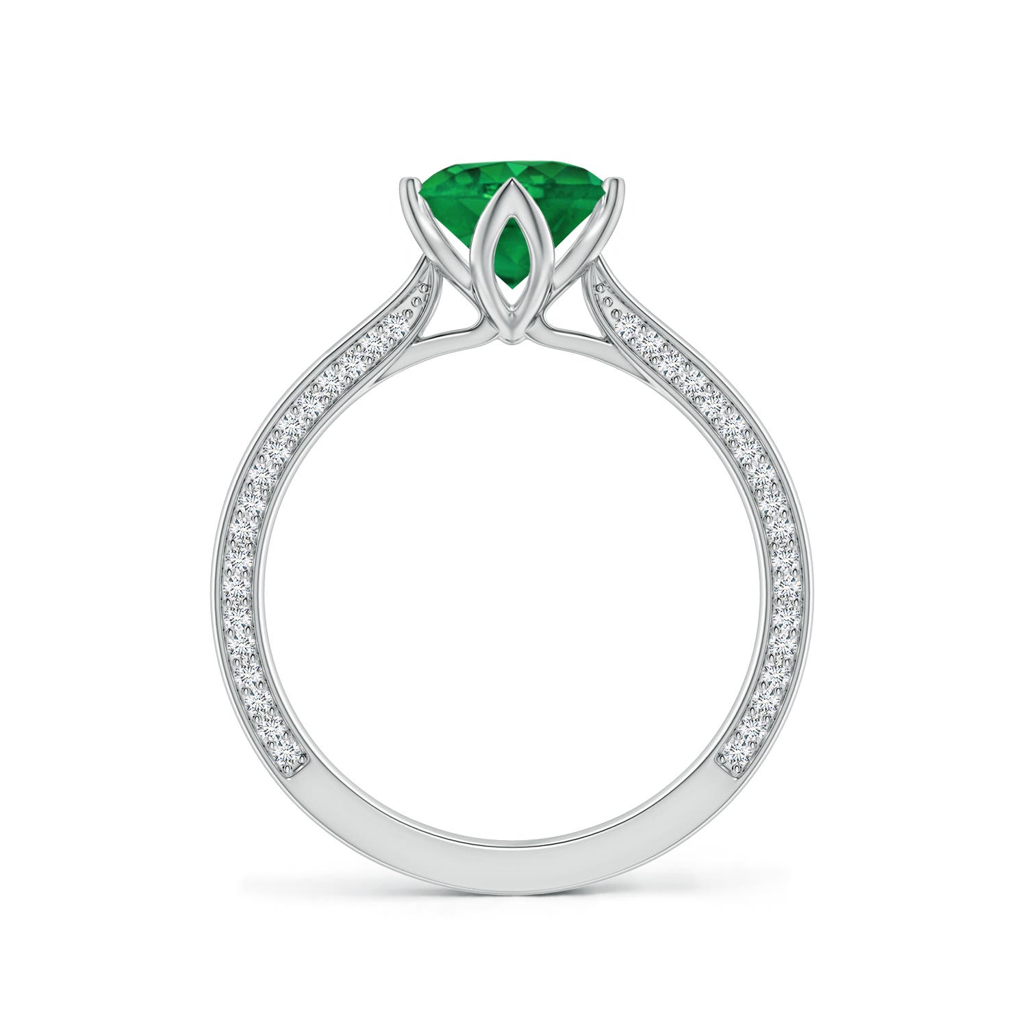 6.5mm AAA Round Emerald Engagement Ring with Hidden Diamond Accents in 18K White Gold