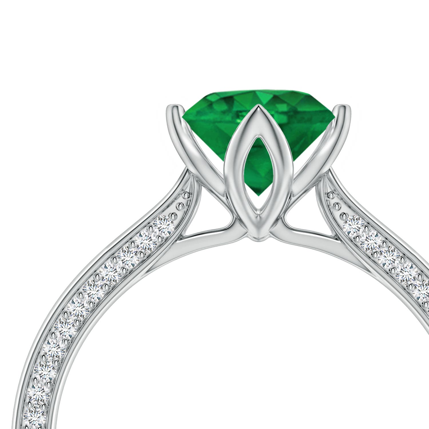 6.5mm AAA Round Emerald Engagement Ring with Hidden Diamond Accents in White Gold - side 4