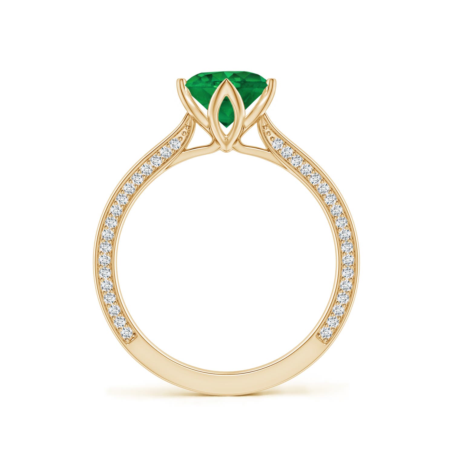 6.5mm AAA Round Emerald Engagement Ring with Hidden Diamond Accents in Yellow Gold