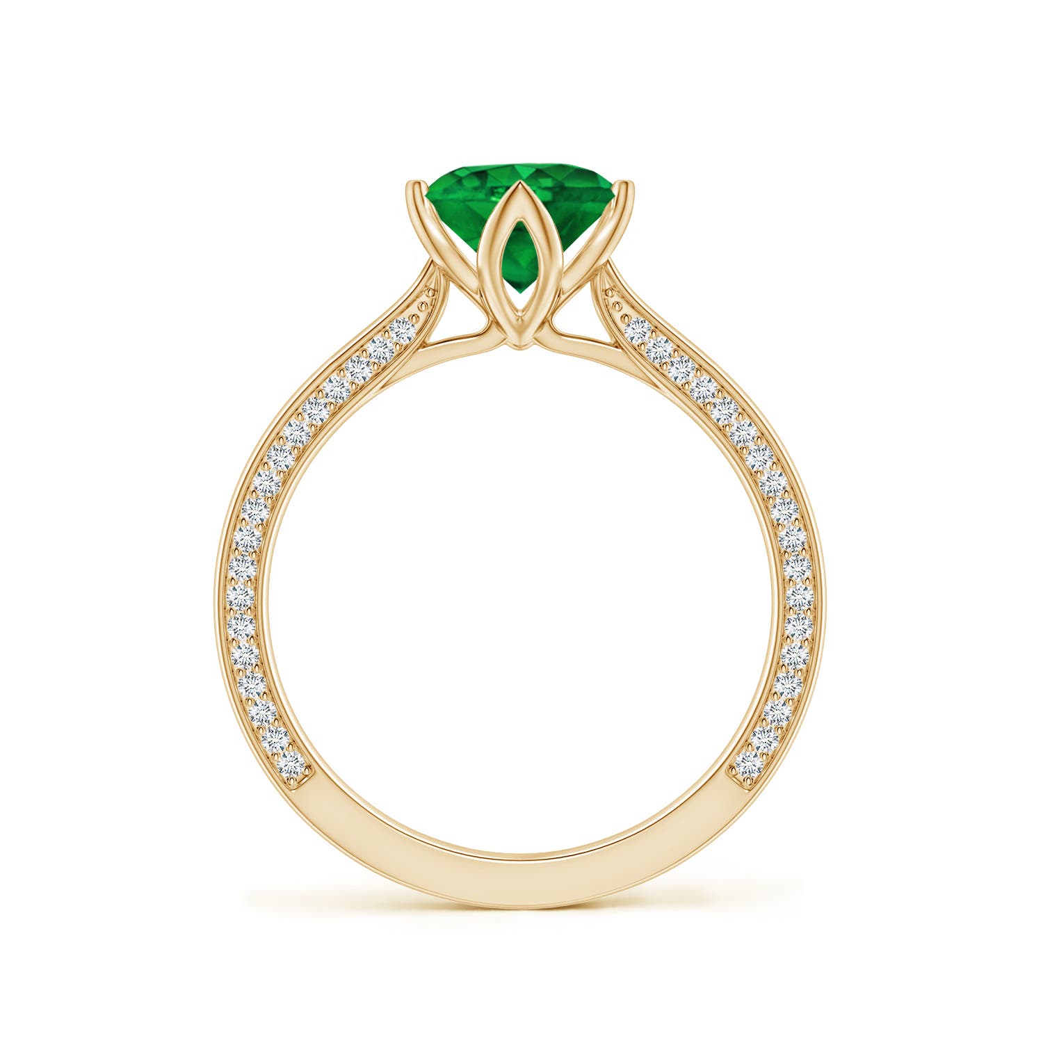 6.5mm AAAA Round Emerald Engagement Ring with Hidden Diamond Accents in 18K Yellow Gold