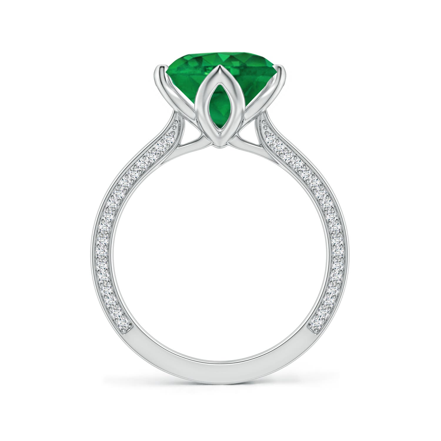 9mm AAA Round Emerald Engagement Ring with Hidden Diamond Accents in White Gold