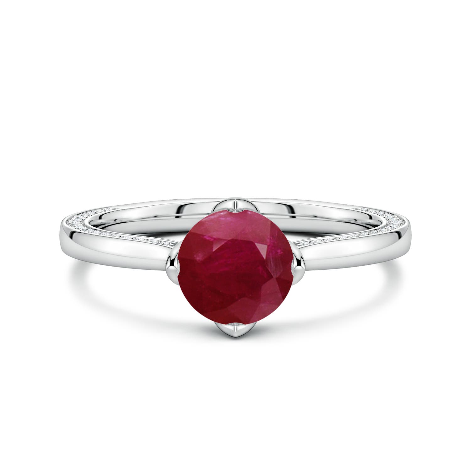 Angara 1.49 Ctw Round Ruby Engagement Ring With Hidden Diamond Accents In Burgundy