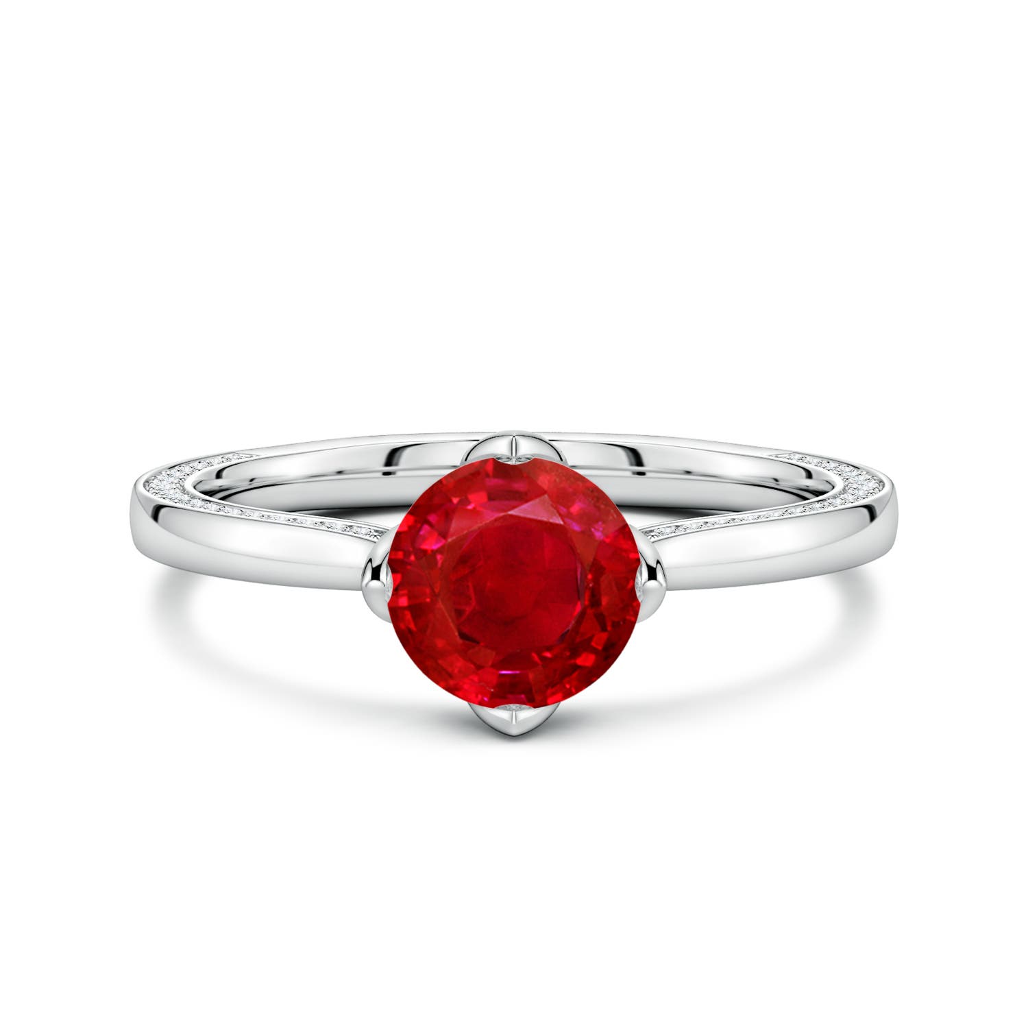 6.5mm AAA Round Ruby Engagement Ring with Hidden Diamond Accents in White Gold