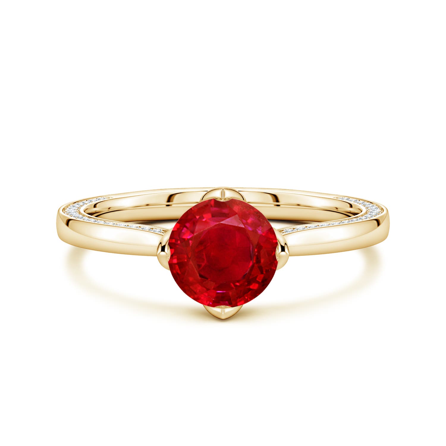 6.5mm AAA Round Ruby Engagement Ring with Hidden Diamond Accents in Yellow Gold