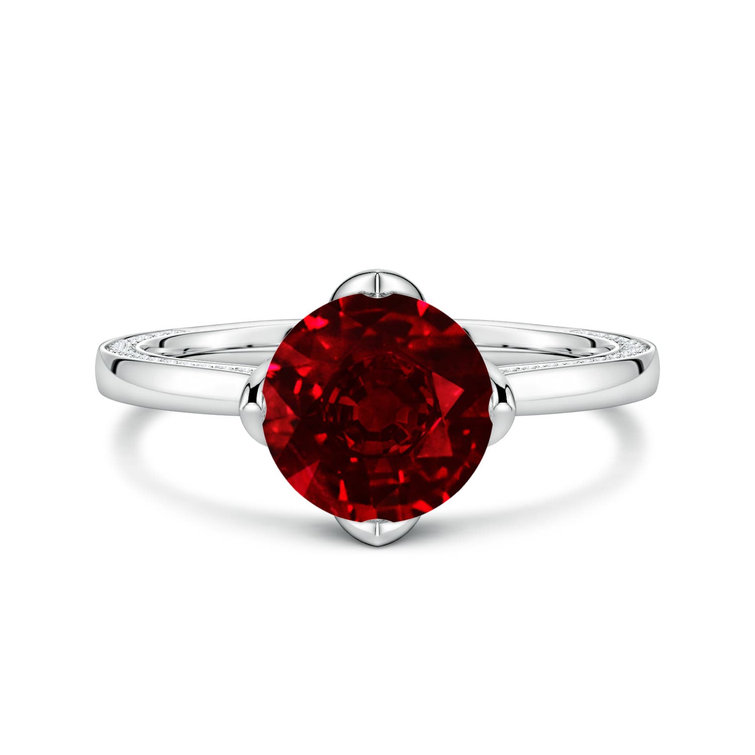8mm AAAA Round Ruby Engagement Ring with Hidden Diamond Accents in P950 Platinum