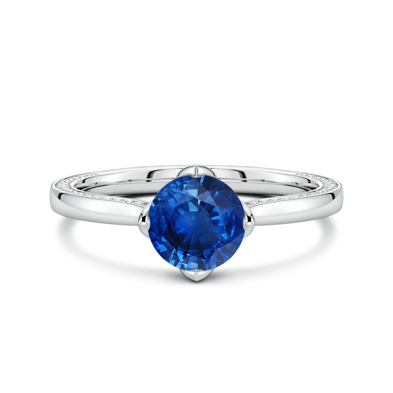 6.5mm AAA Round Blue Sapphire Engagement Ring with Hidden Diamond Accents in P950 Platinum