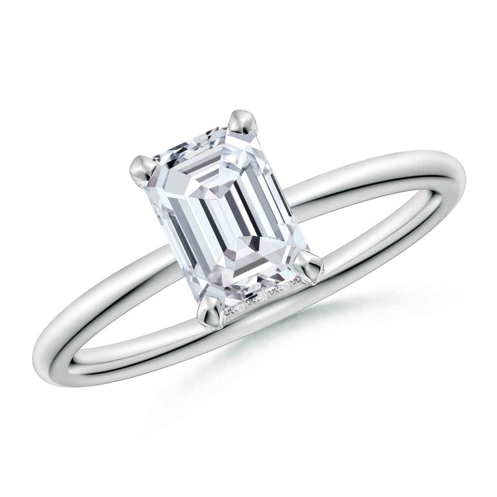 7x5mm HSI2 Emerald-Cut Diamond Engagement Ring with Hidden Halo in White Gold