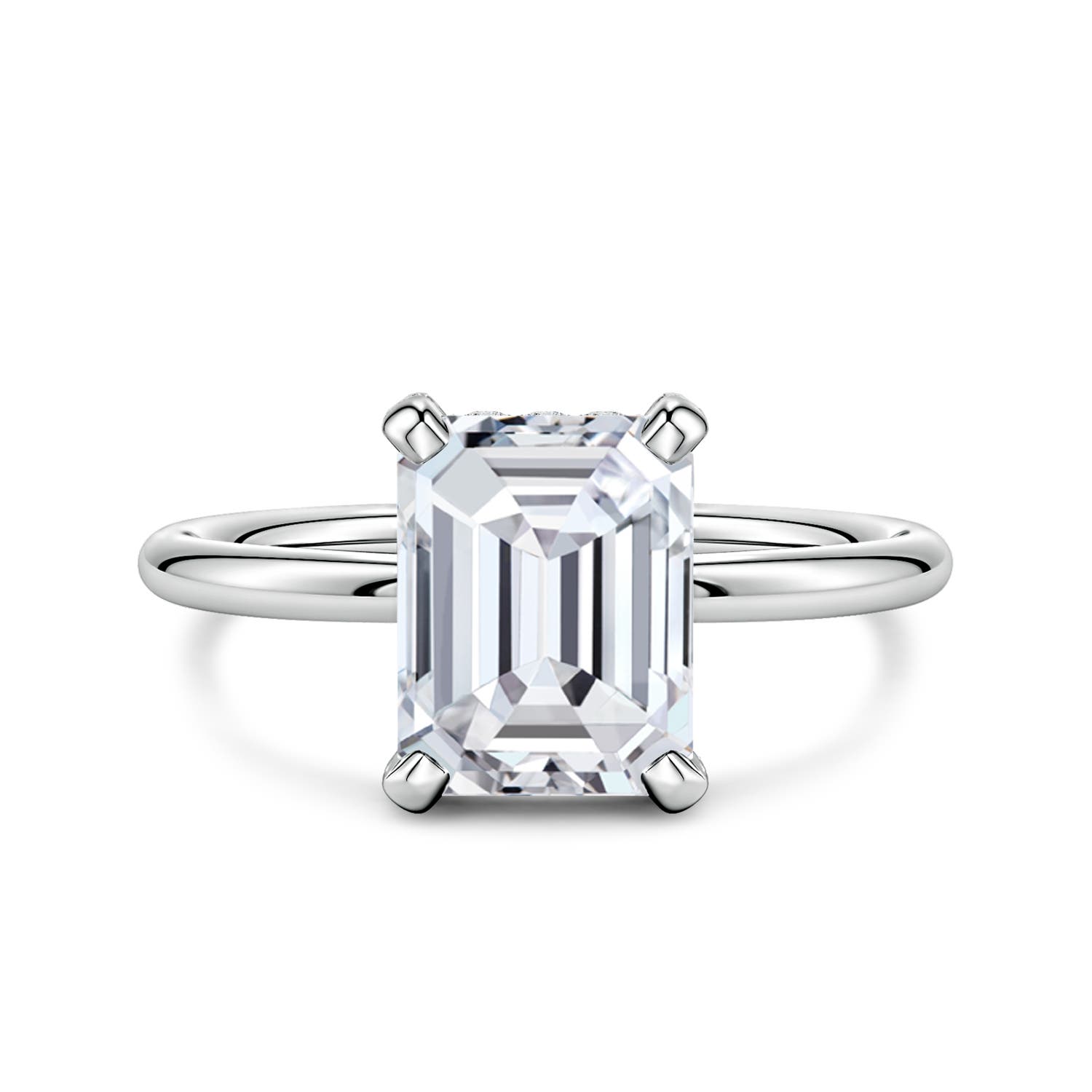 9x7mm HSI2 Emerald-Cut Diamond Engagement Ring with Hidden Halo in White Gold