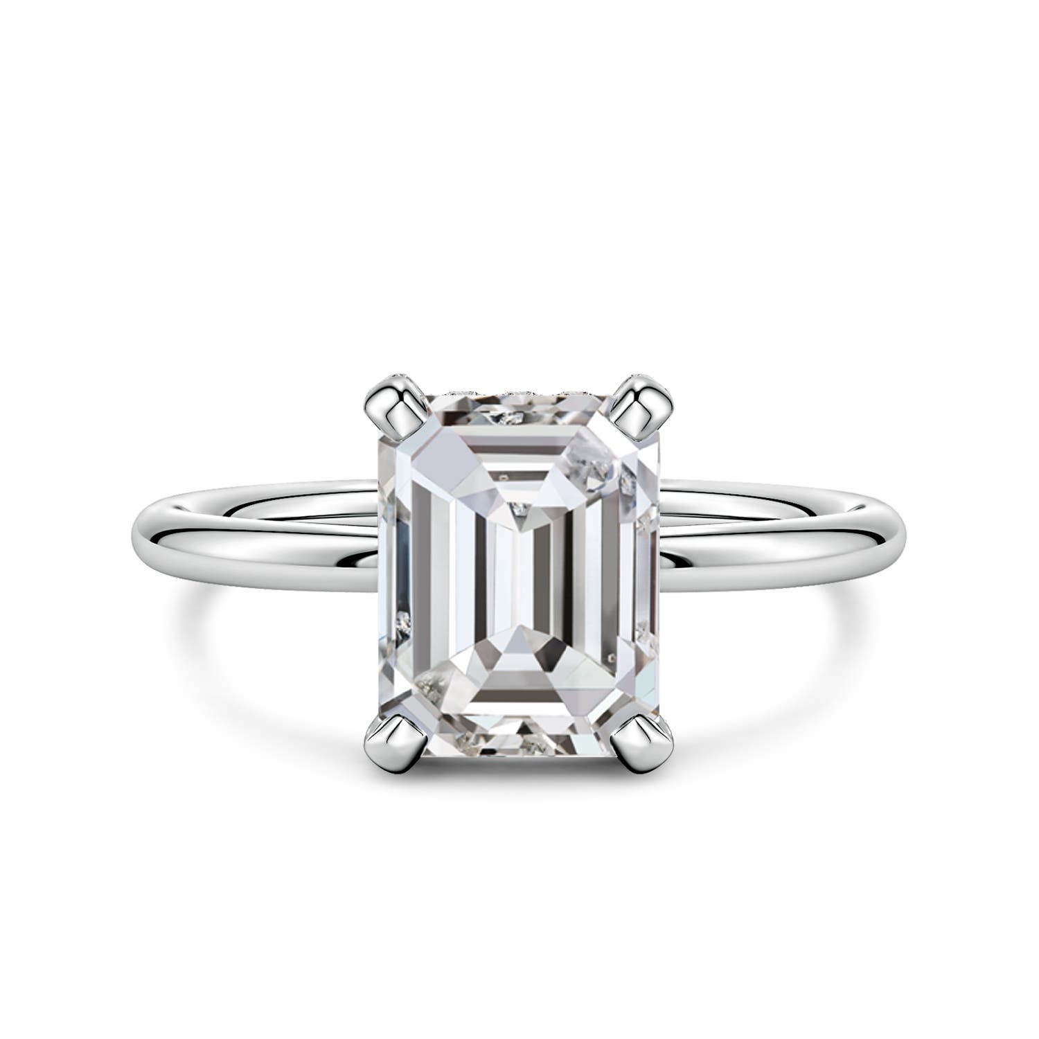 9x7mm IJI1I2 Emerald-Cut Diamond Engagement Ring with Hidden Halo in P950 Platinum