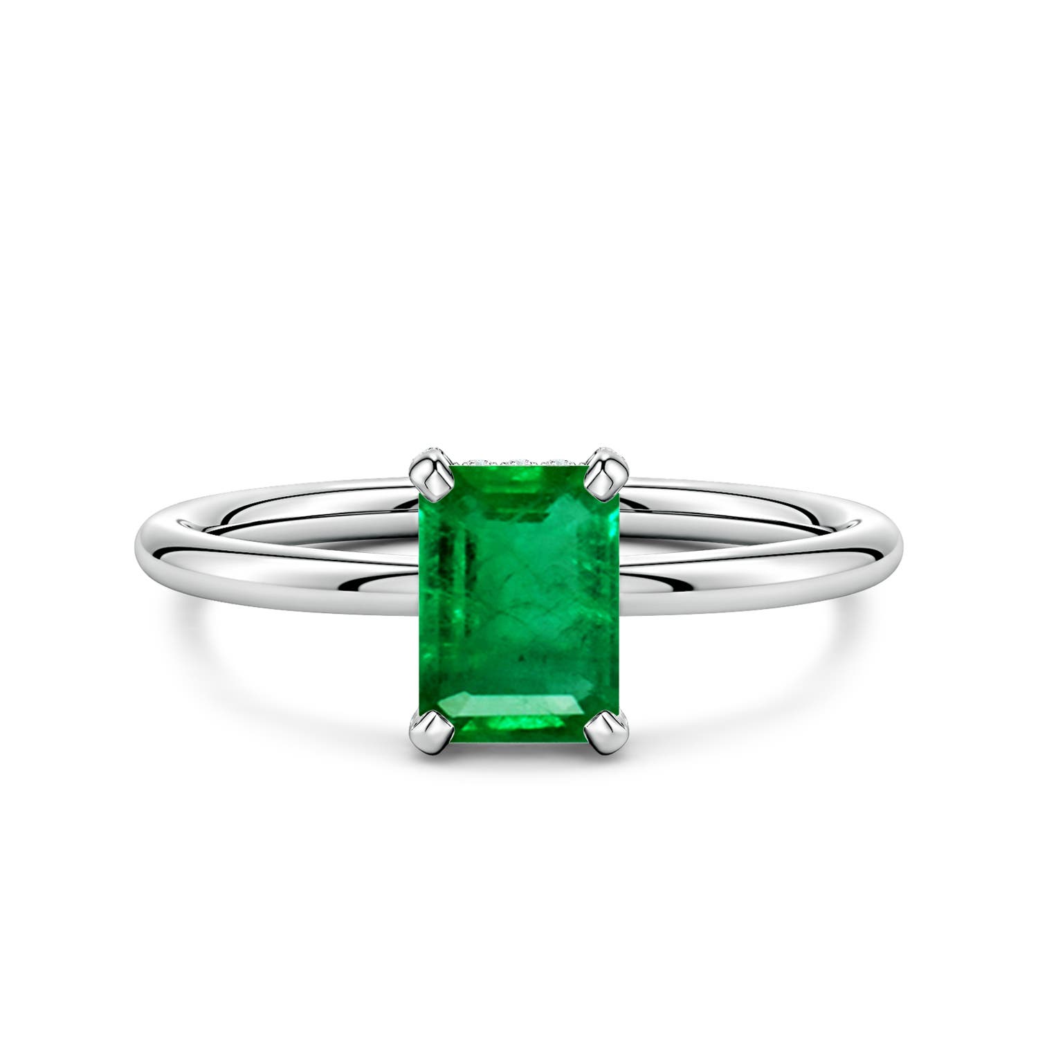 7x5mm AAA Emerald-Cut Emerald Engagement Ring with Hidden Halo in White Gold