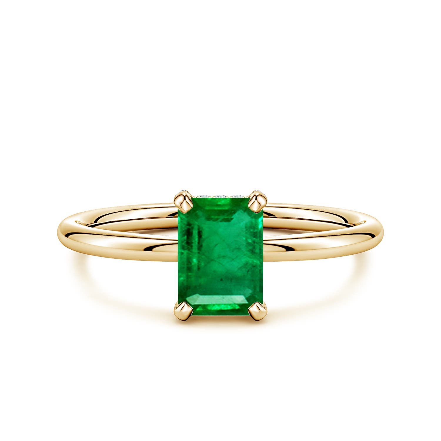 7x5mm AAA Emerald-Cut Emerald Engagement Ring with Hidden Halo in Yellow Gold