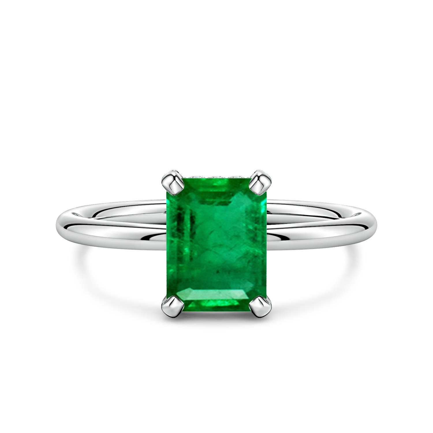 8x6mm AAA Emerald-Cut Emerald Engagement Ring with Hidden Halo in White Gold