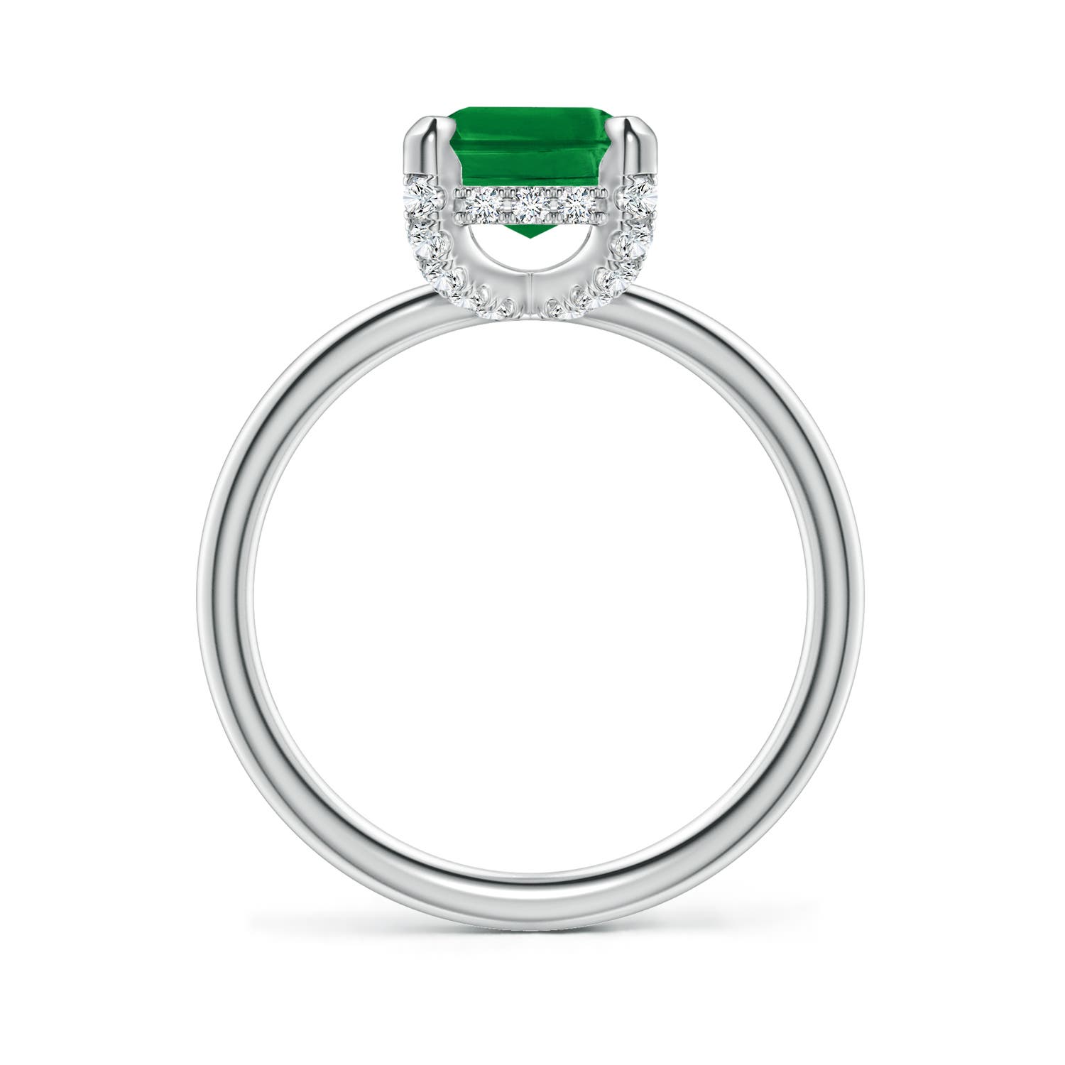 9x7mm AAA Emerald-Cut Emerald Engagement Ring with Hidden Halo in White Gold